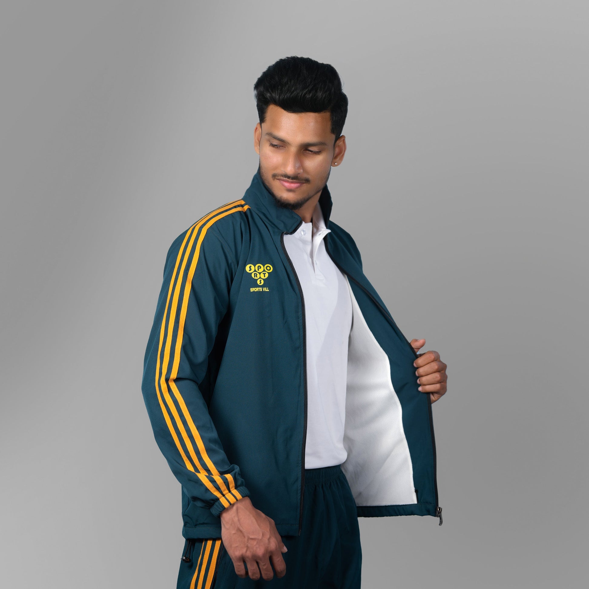 Windcheater Jacket for Men - Striped Midnight Green - SPORTS VILLA