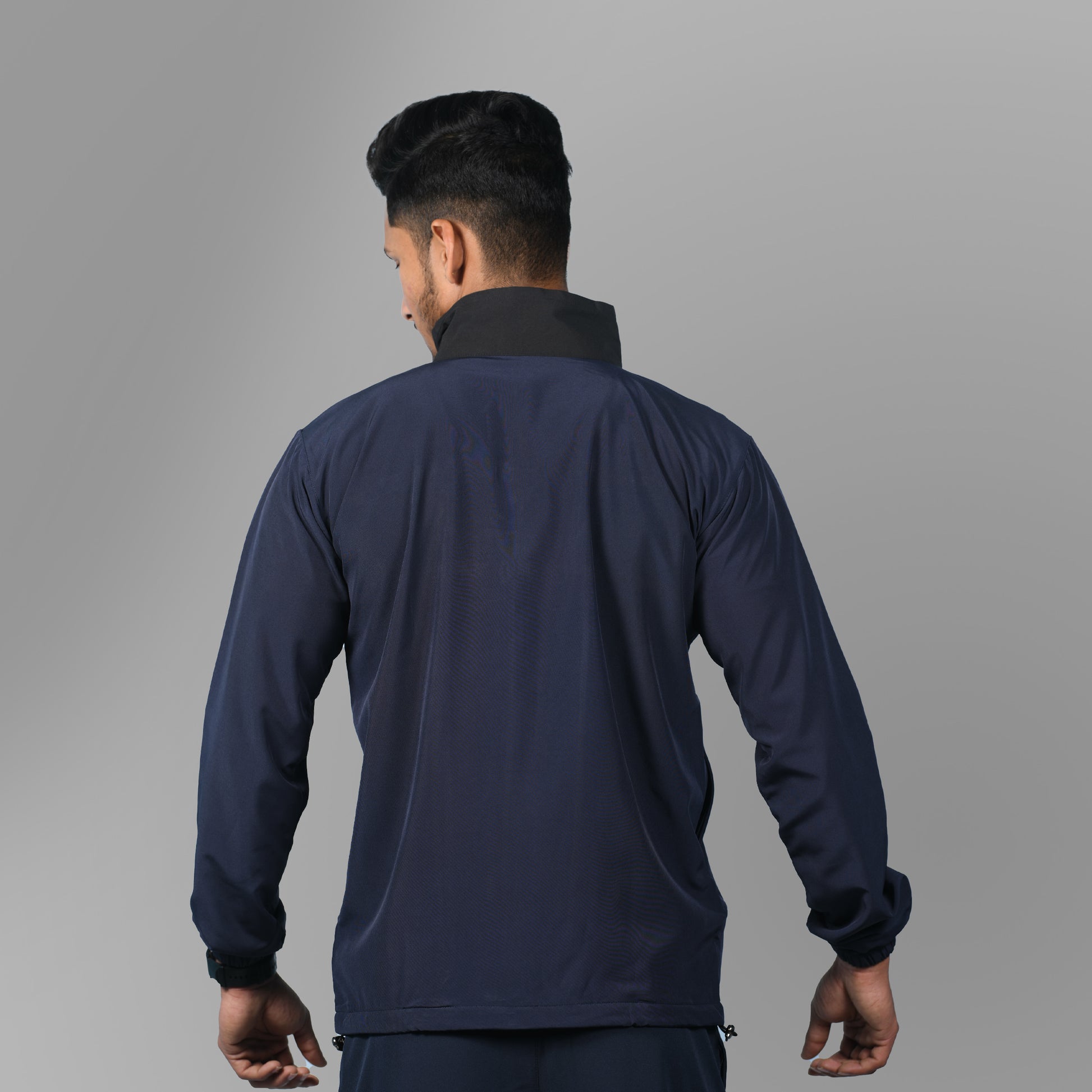 Mesh Windcheater Jacket (Navy Blue with Black Blocks) - SPORTS VILLA