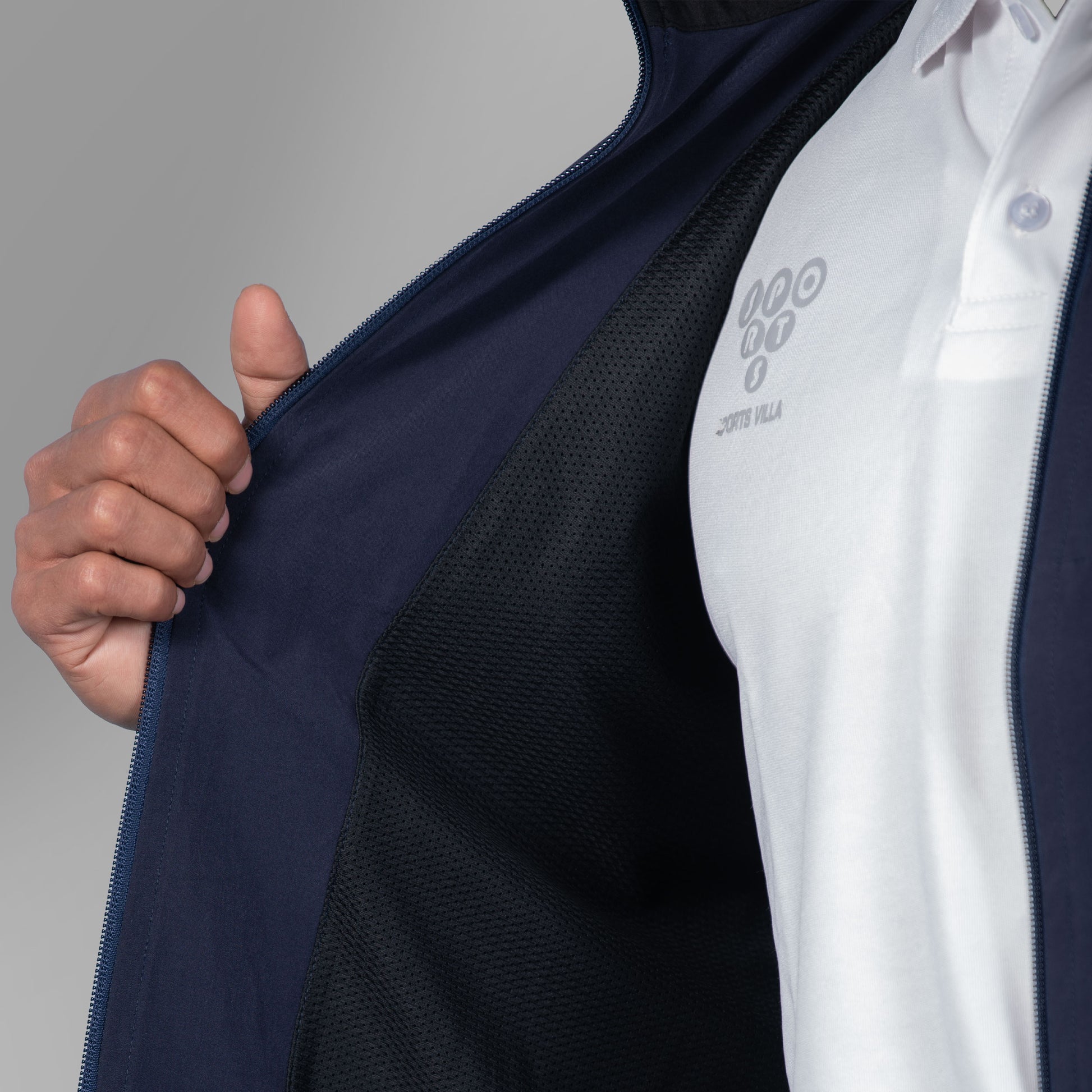 Mesh Windcheater Jacket (Navy Blue with Black Blocks) - SPORTS VILLA