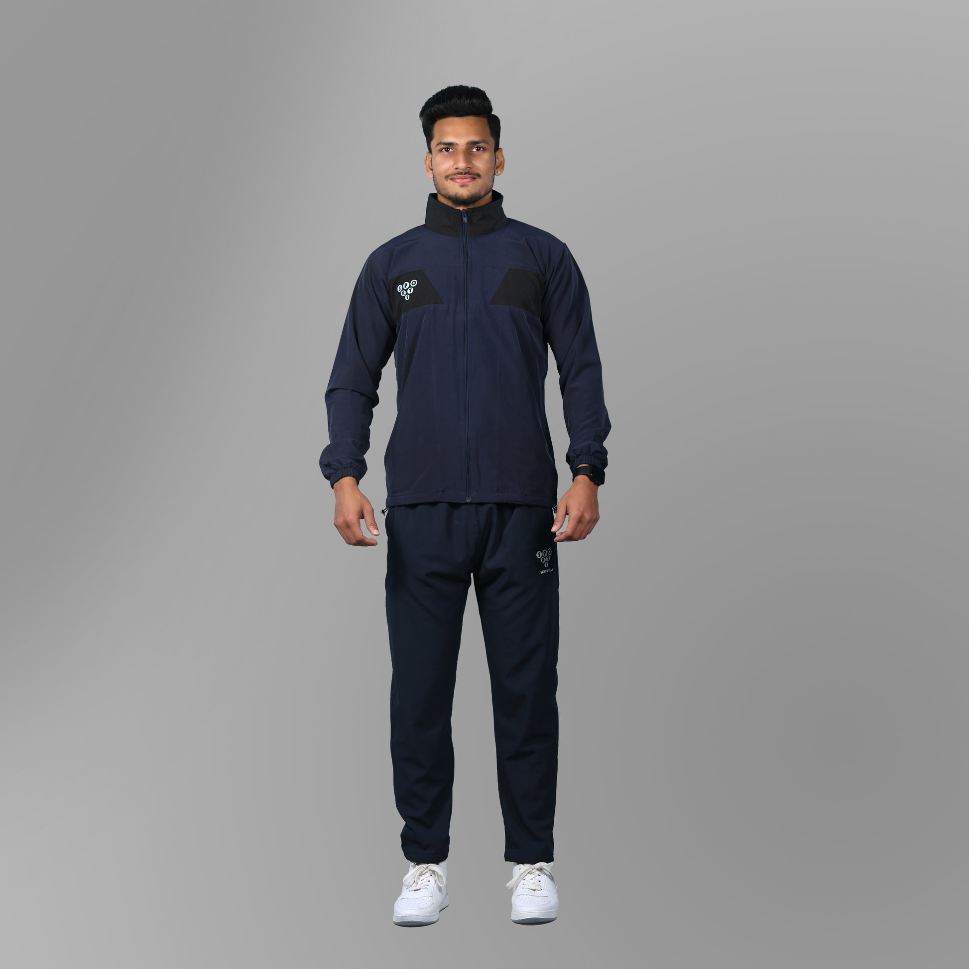 Mesh Windcheater Jacket (Navy Blue with Black Blocks) - SPORTS VILLA