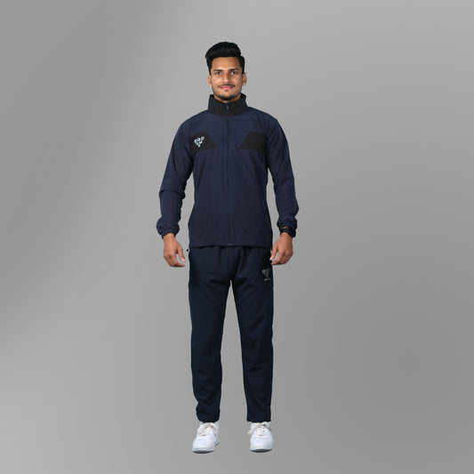 Mesh Windcheater Jacket (Navy Blue with Black Blocks) - SPORTS VILLA
