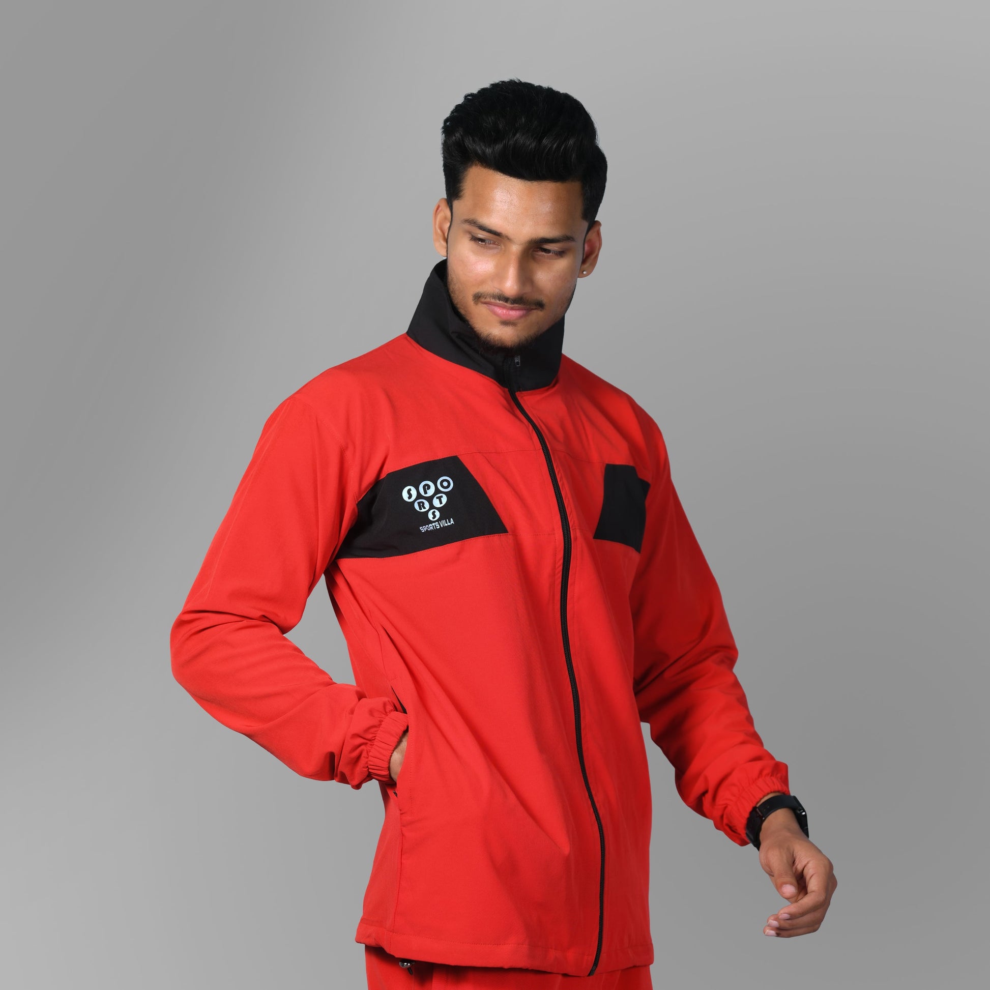 Windcheater Jacket for Men - Red Black Blocks - SPORTS VILLA