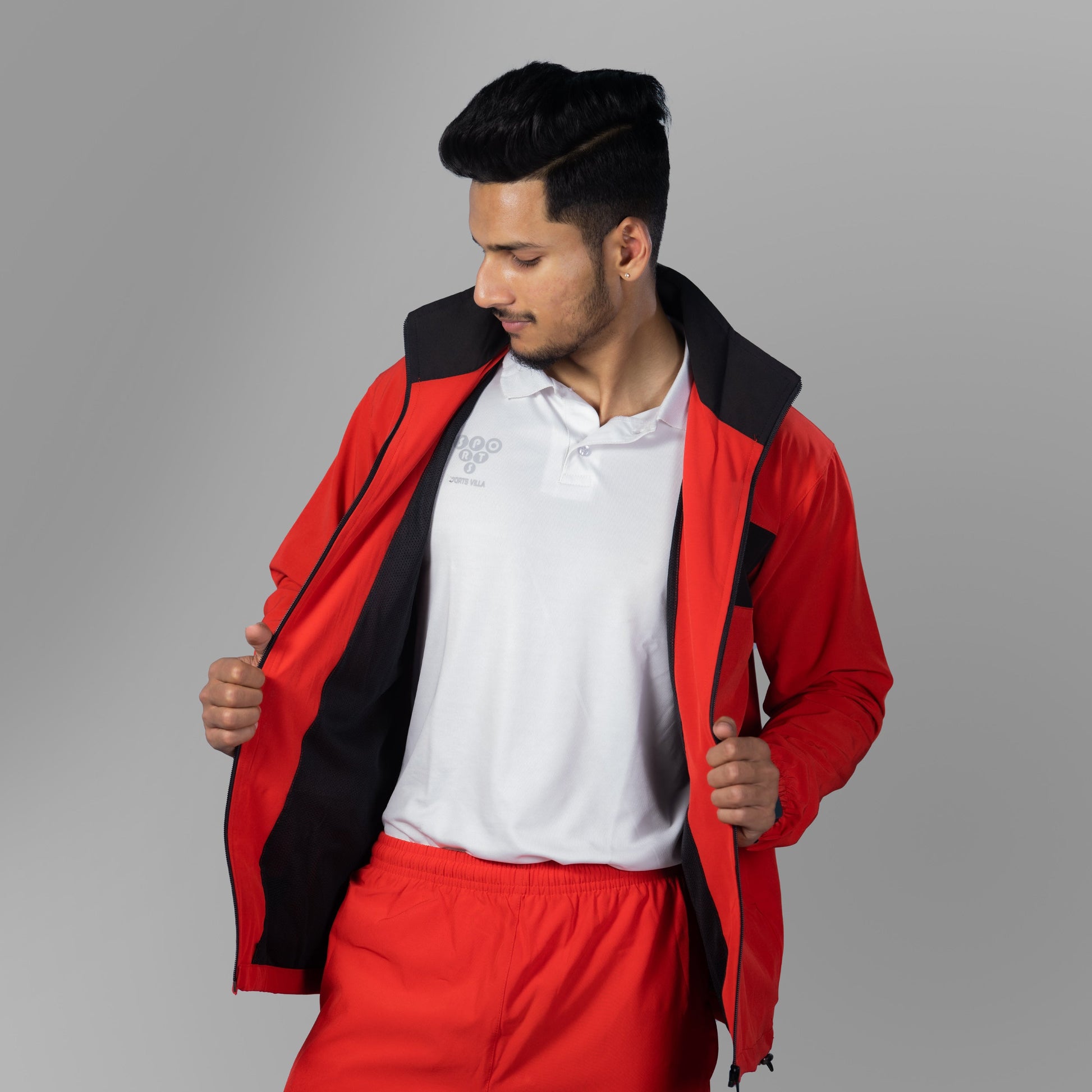 Windcheater Jacket for Men - Red Black Blocks - SPORTS VILLA