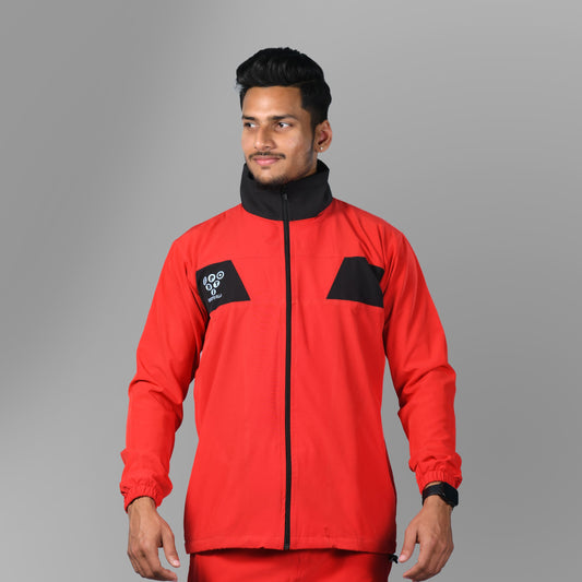Windcheater Jacket for Men - Red Black Blocks - SPORTS VILLA