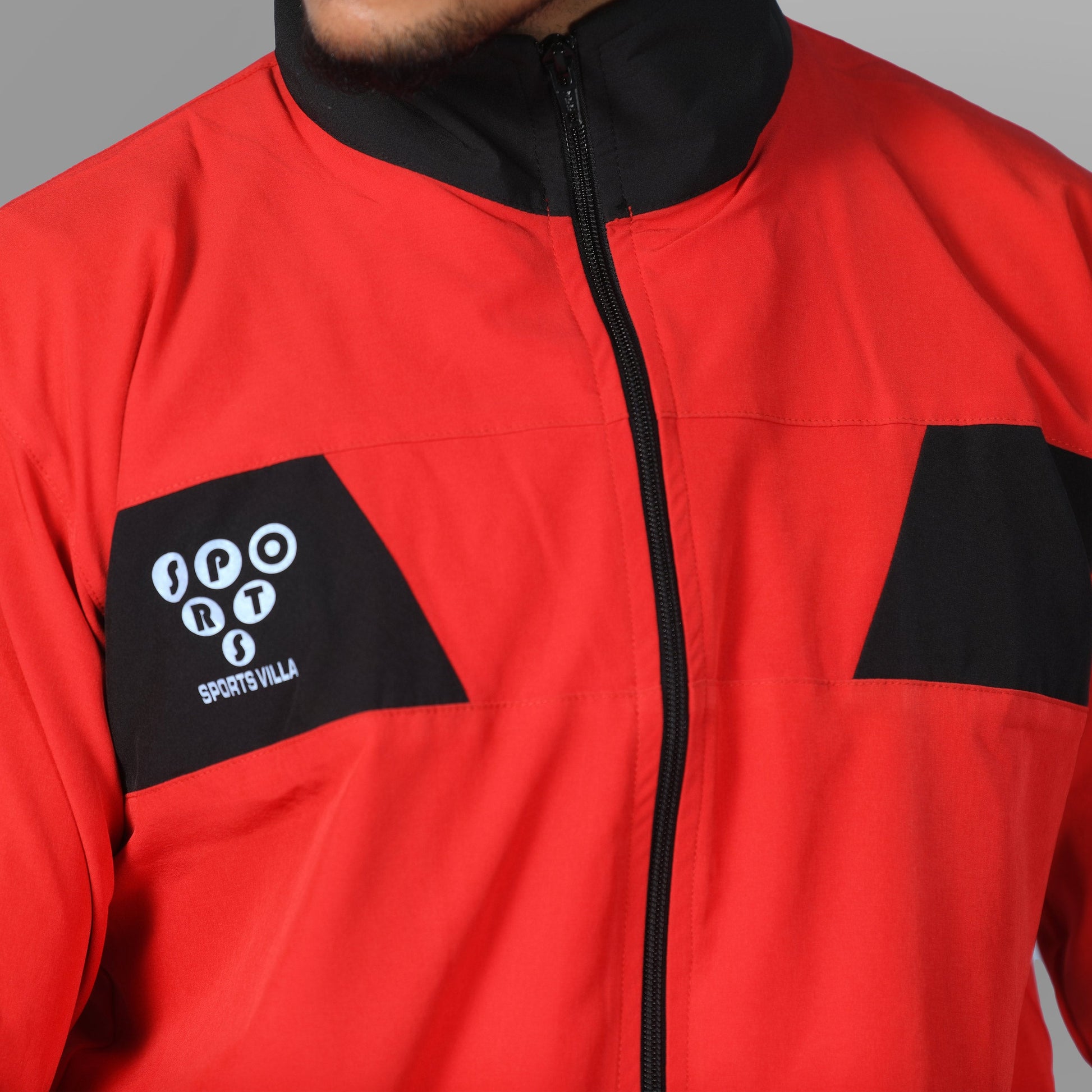 Windcheater Jacket for Men - Red Black Blocks - SPORTS VILLA