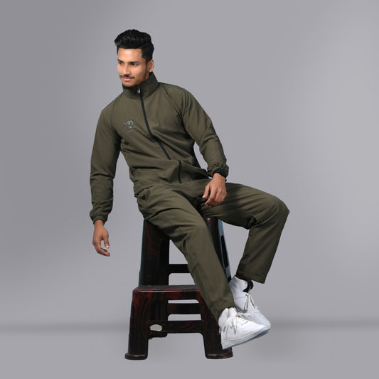 Mesh Windcheater Tracksuit (Army Green) - SPORTS VILLA