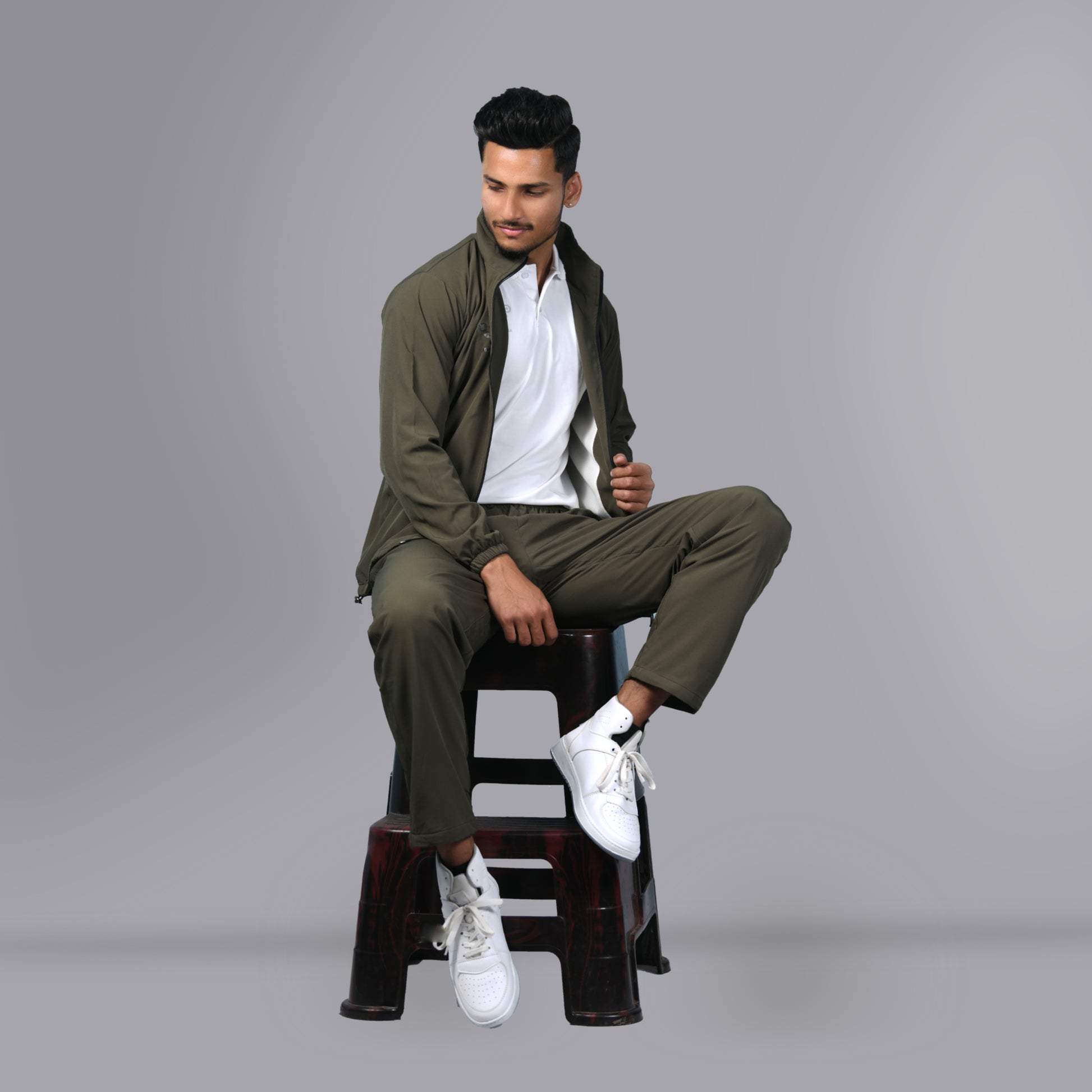 Mesh Windcheater Tracksuit (Army Green) - SPORTS VILLA