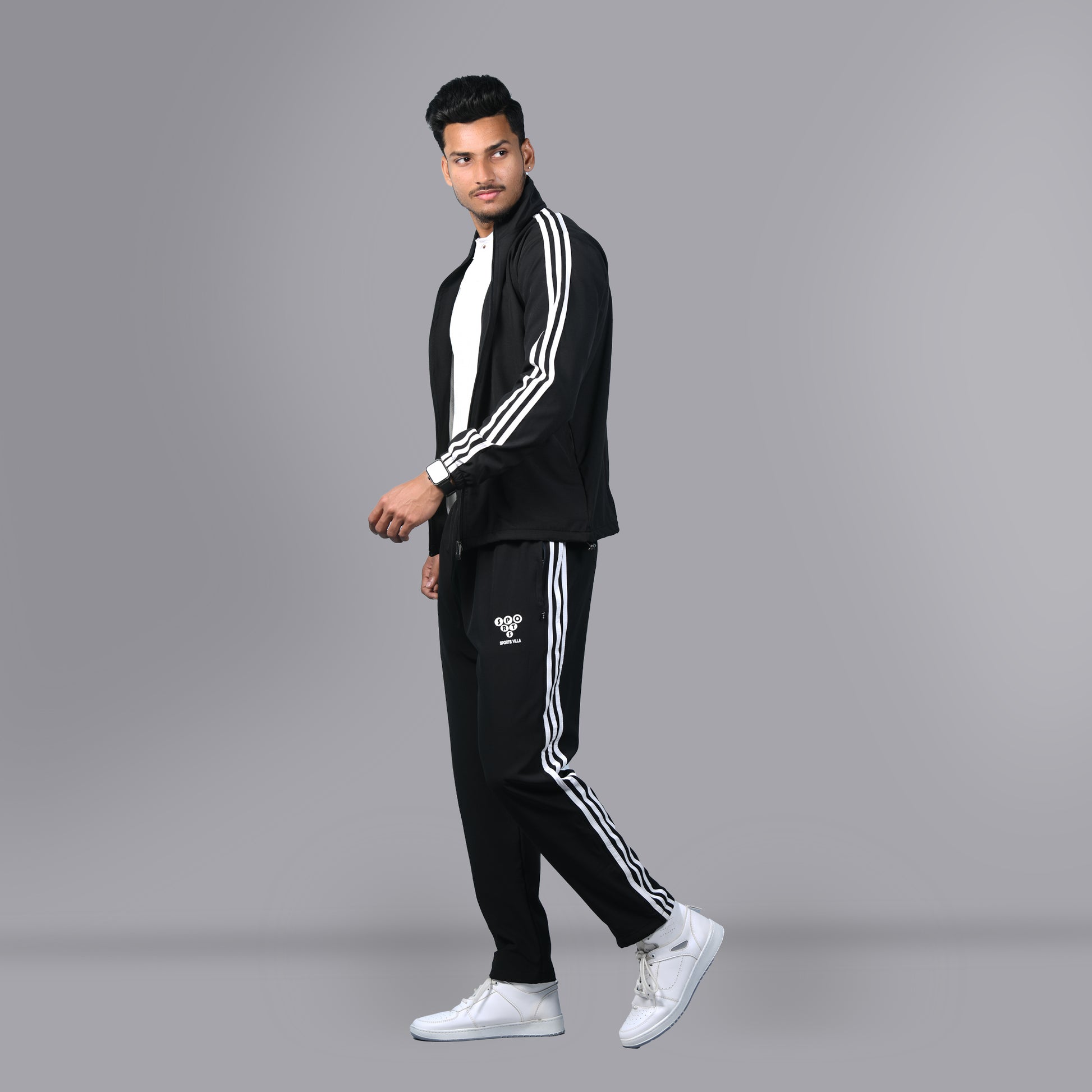 Mesh Windcheater Tracksuit (Striped Black) - SPORTS VILLA