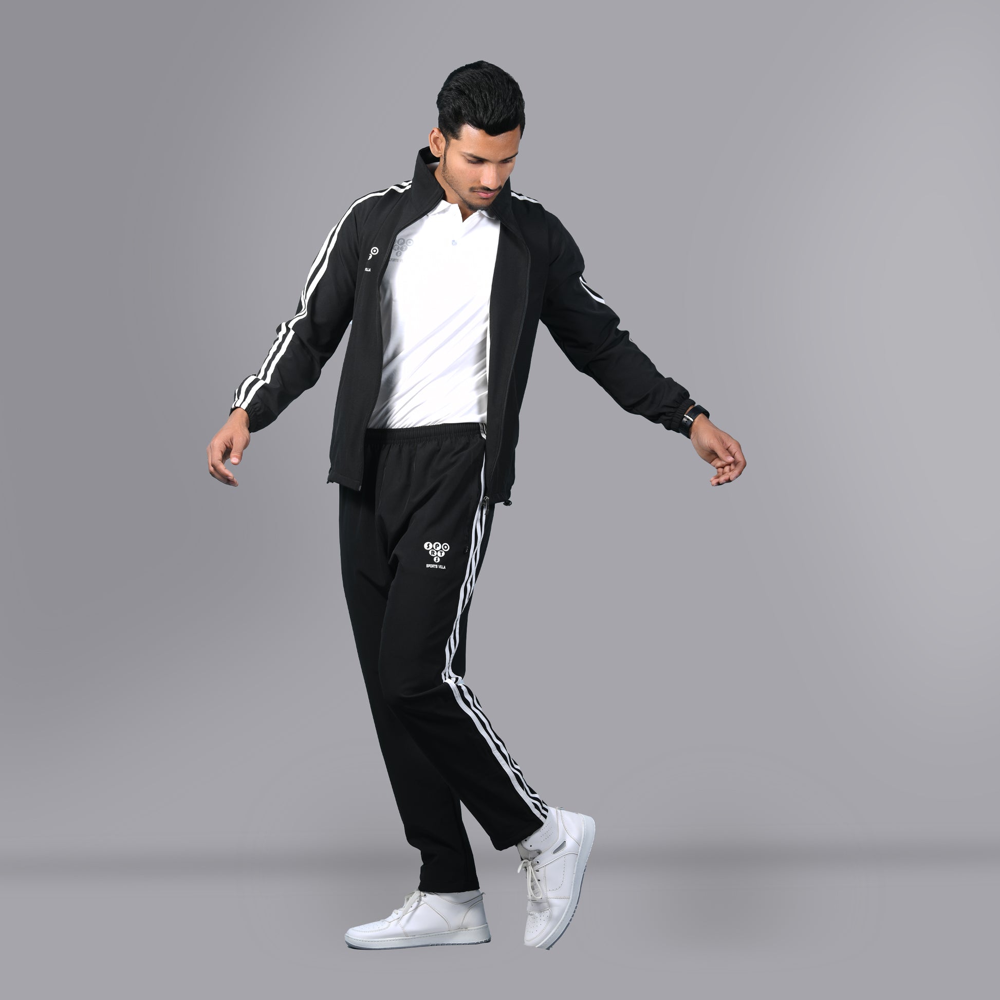 Mesh Windcheater Tracksuit (Striped Black) - SPORTS VILLA