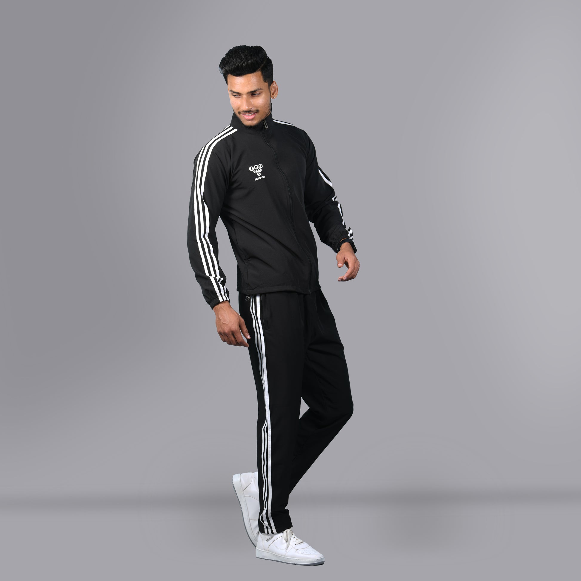 Mesh Windcheater Tracksuit (Striped Black) - SPORTS VILLA