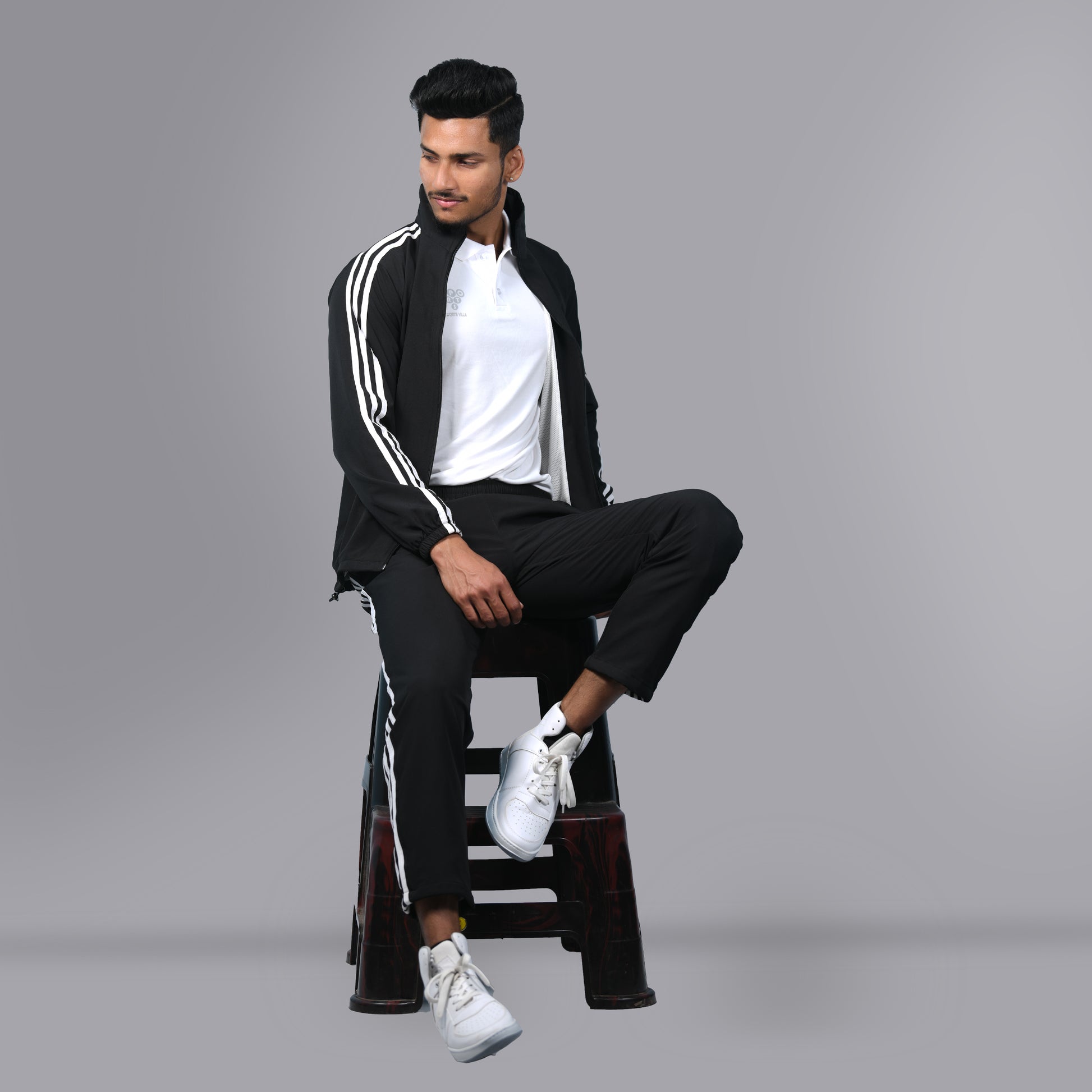 Mesh Windcheater Tracksuit (Striped Black) - SPORTS VILLA