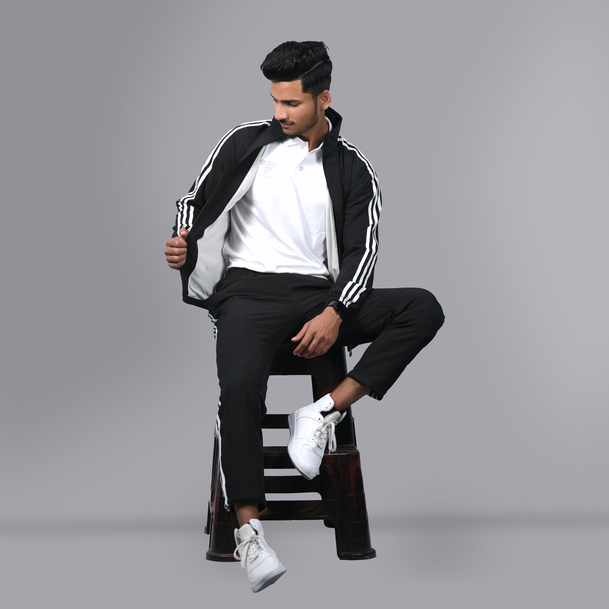 Mesh Windcheater Tracksuit (Striped Black) - SPORTS VILLA