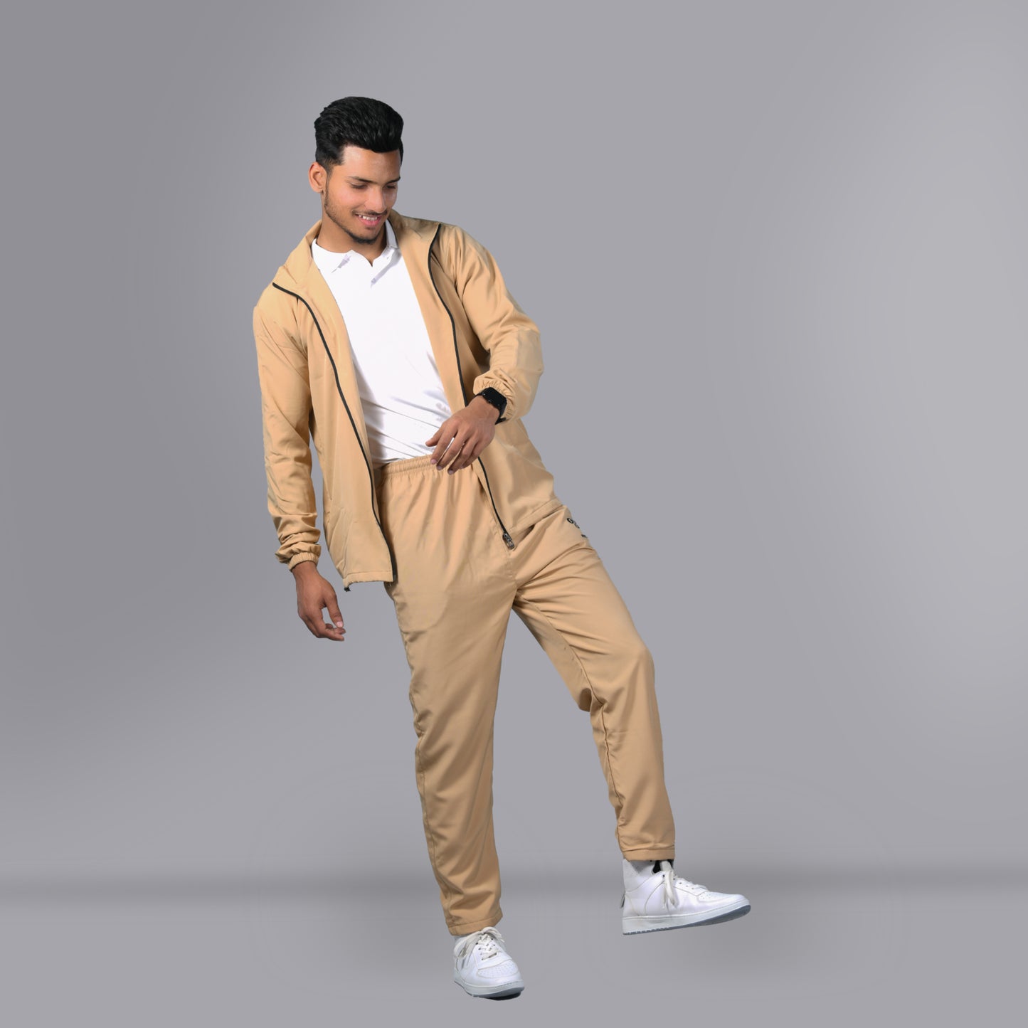Mesh Windcheater Tracksuit (Camel) - SPORTS VILLA