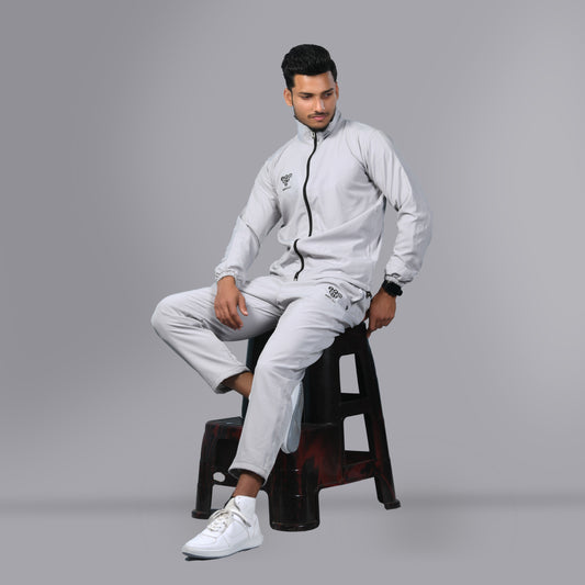 Mesh Windcheater Tracksuit (Light Grey) - SPORTS VILLA