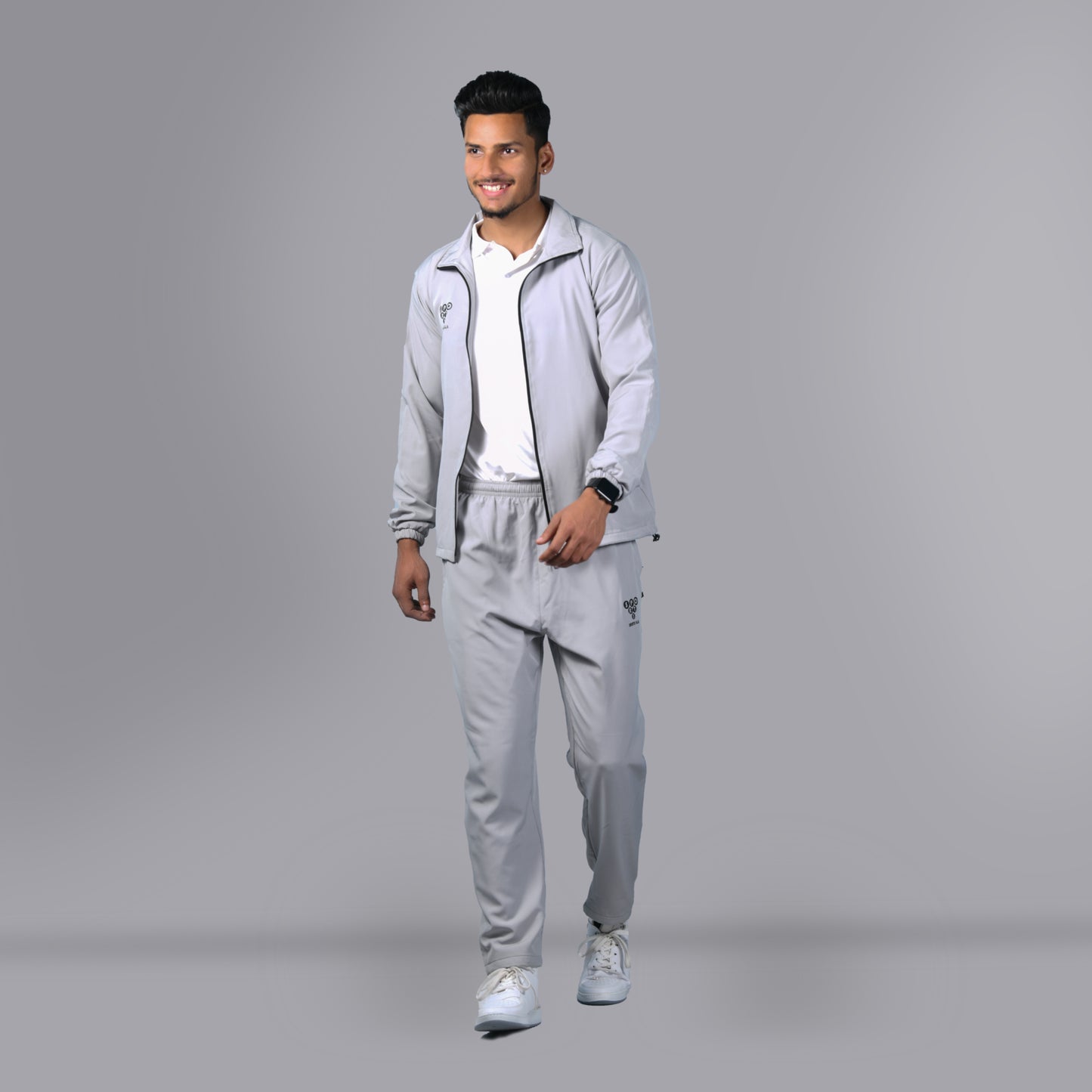 Mesh Windcheater Tracksuit (Light Grey) - SPORTS VILLA