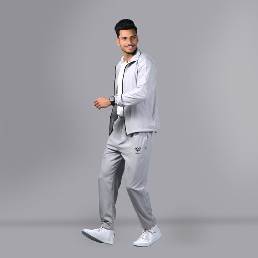 Mesh Windcheater Tracksuit (Light Grey) - SPORTS VILLA