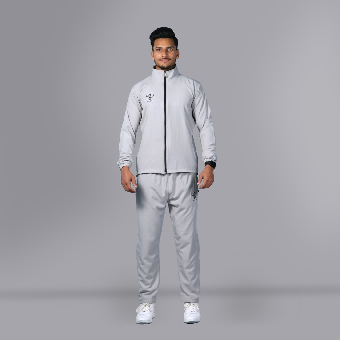 Mesh Windcheater Tracksuit (Light Grey) - SPORTS VILLA
