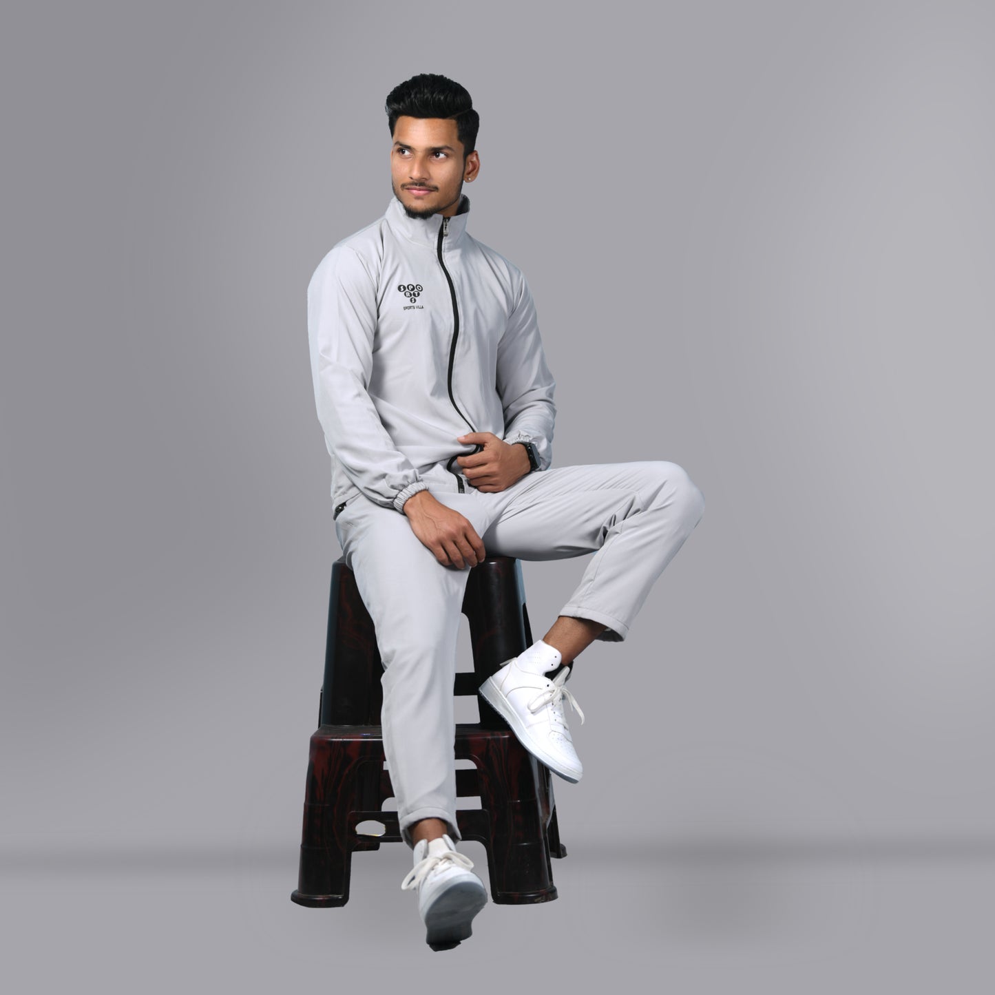 Mesh Windcheater Tracksuit (Light Grey) - SPORTS VILLA
