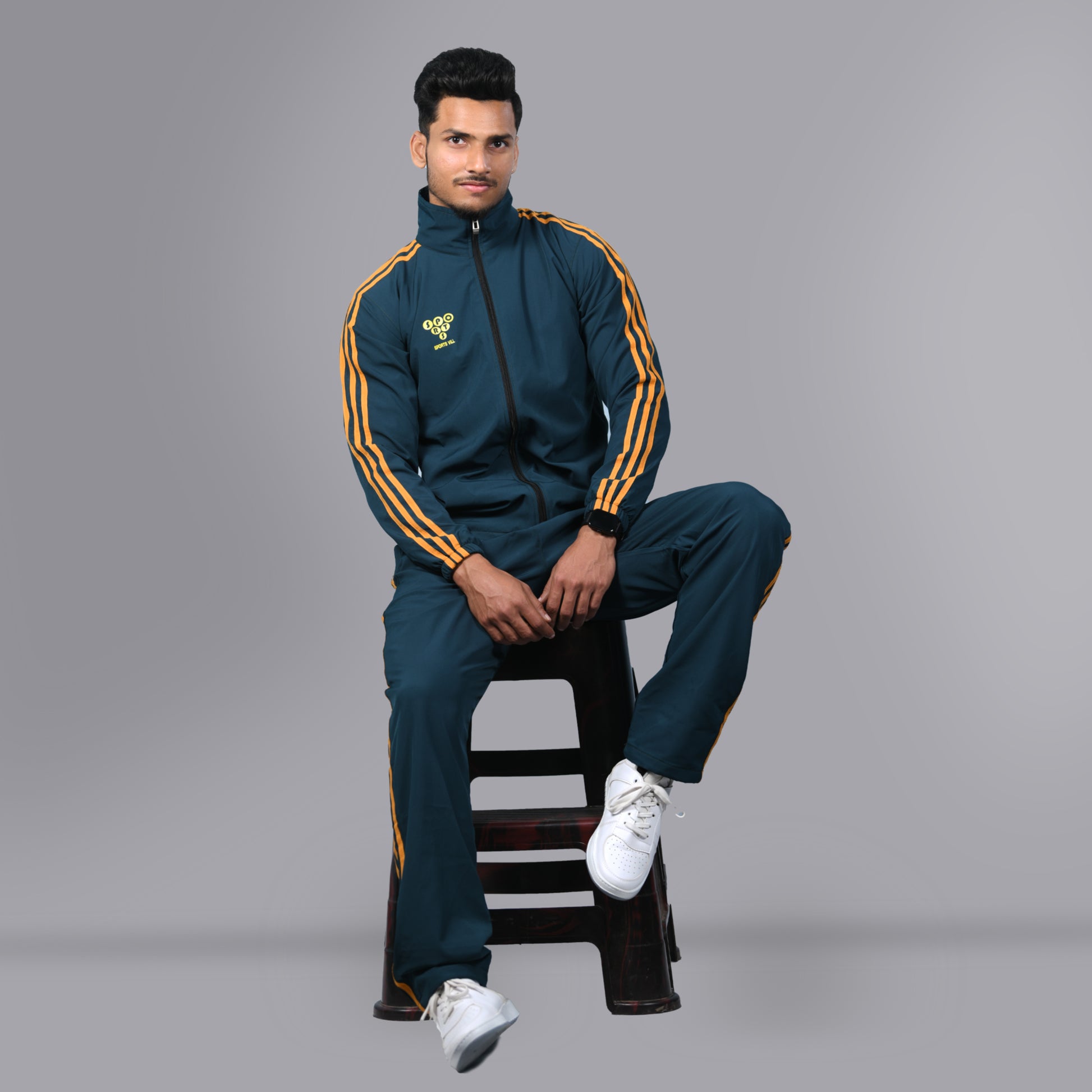 Mesh Windcheater Tracksuit (Striped Midnight Green) - SPORTS VILLA
