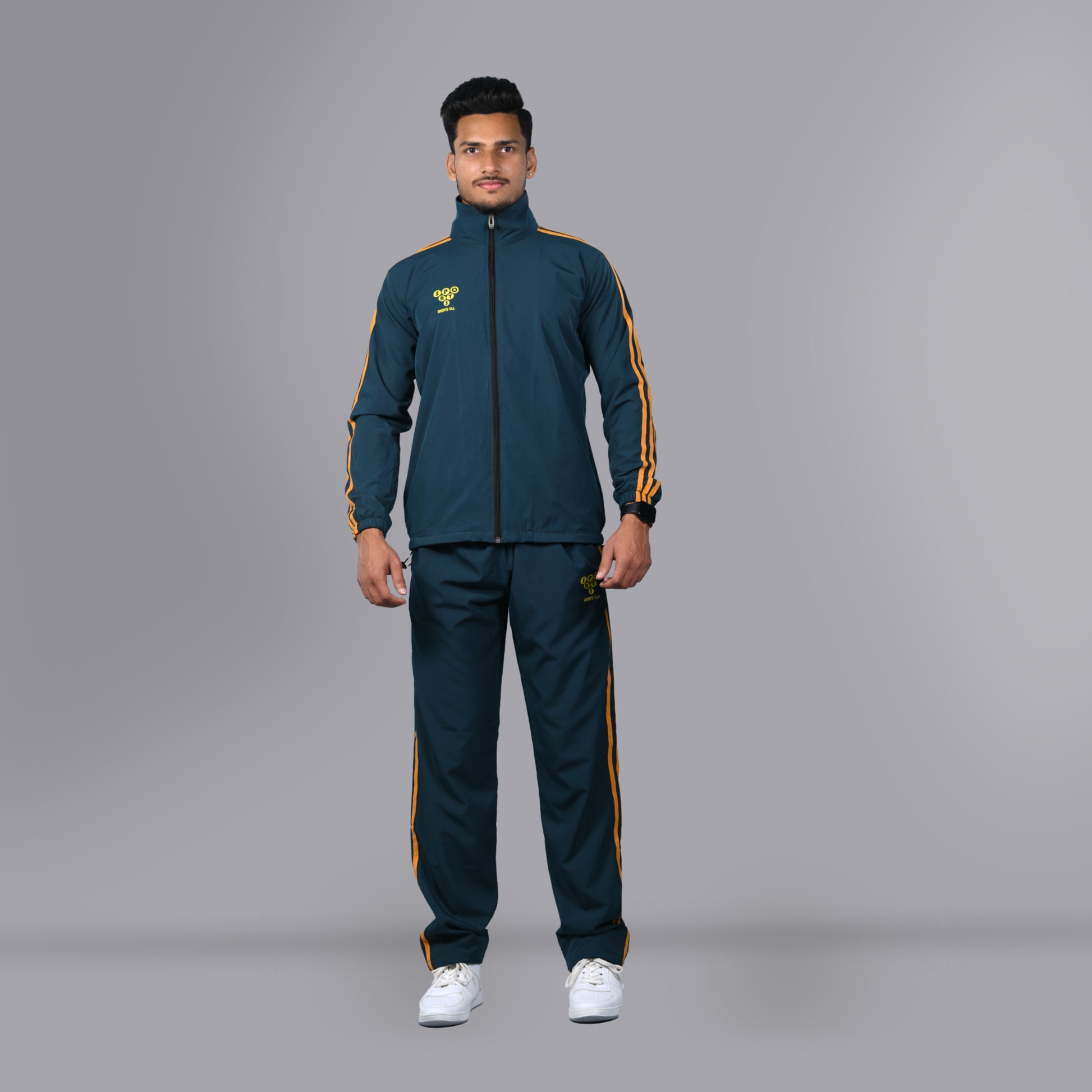 Mesh Windcheater Tracksuit (Striped Midnight Green) - SPORTS VILLA