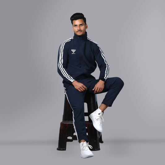 Mesh Windcheater Tracksuit (Striped Navy Blue) - SPORTS VILLA