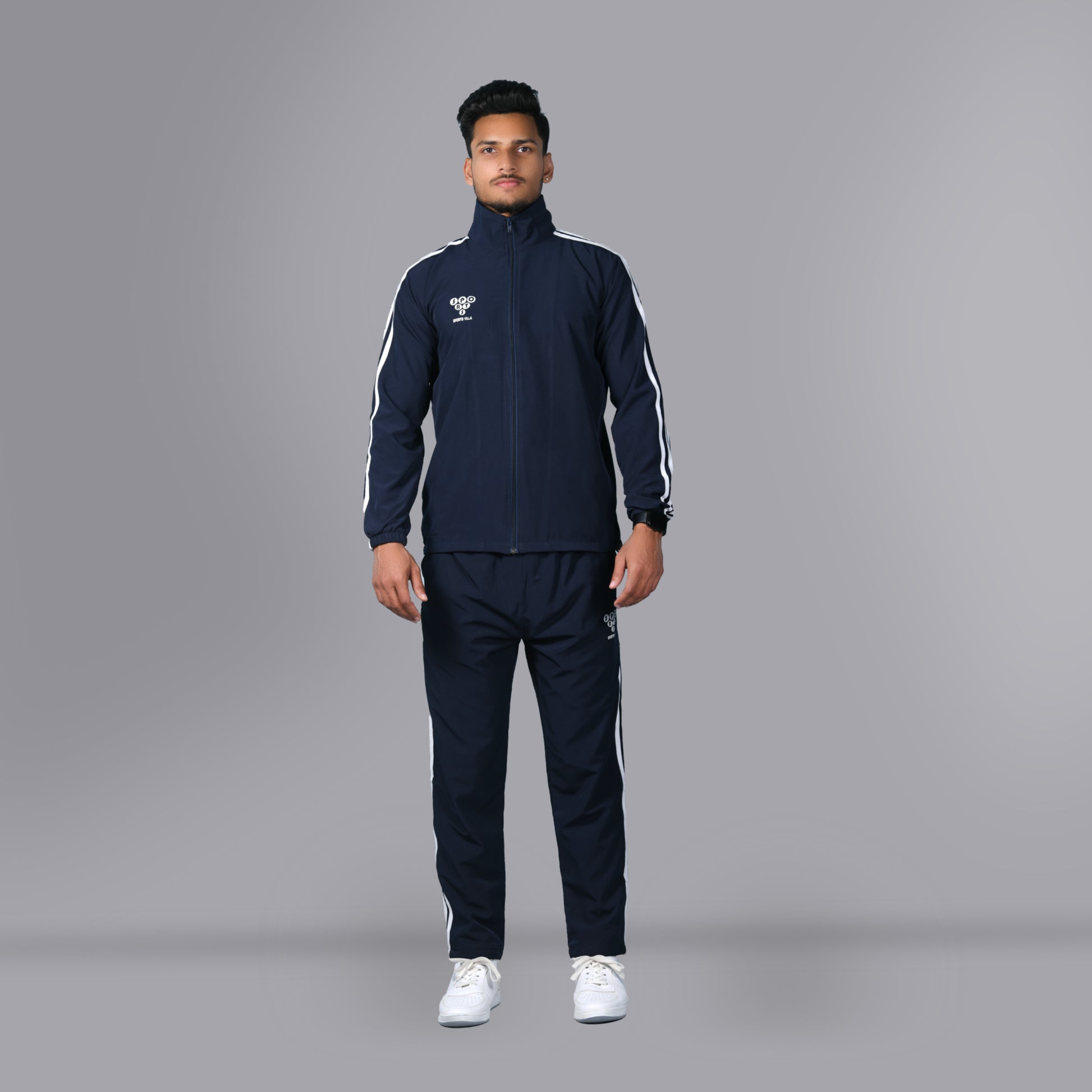 Mesh Windcheater Tracksuit (Striped Navy Blue) - SPORTS VILLA