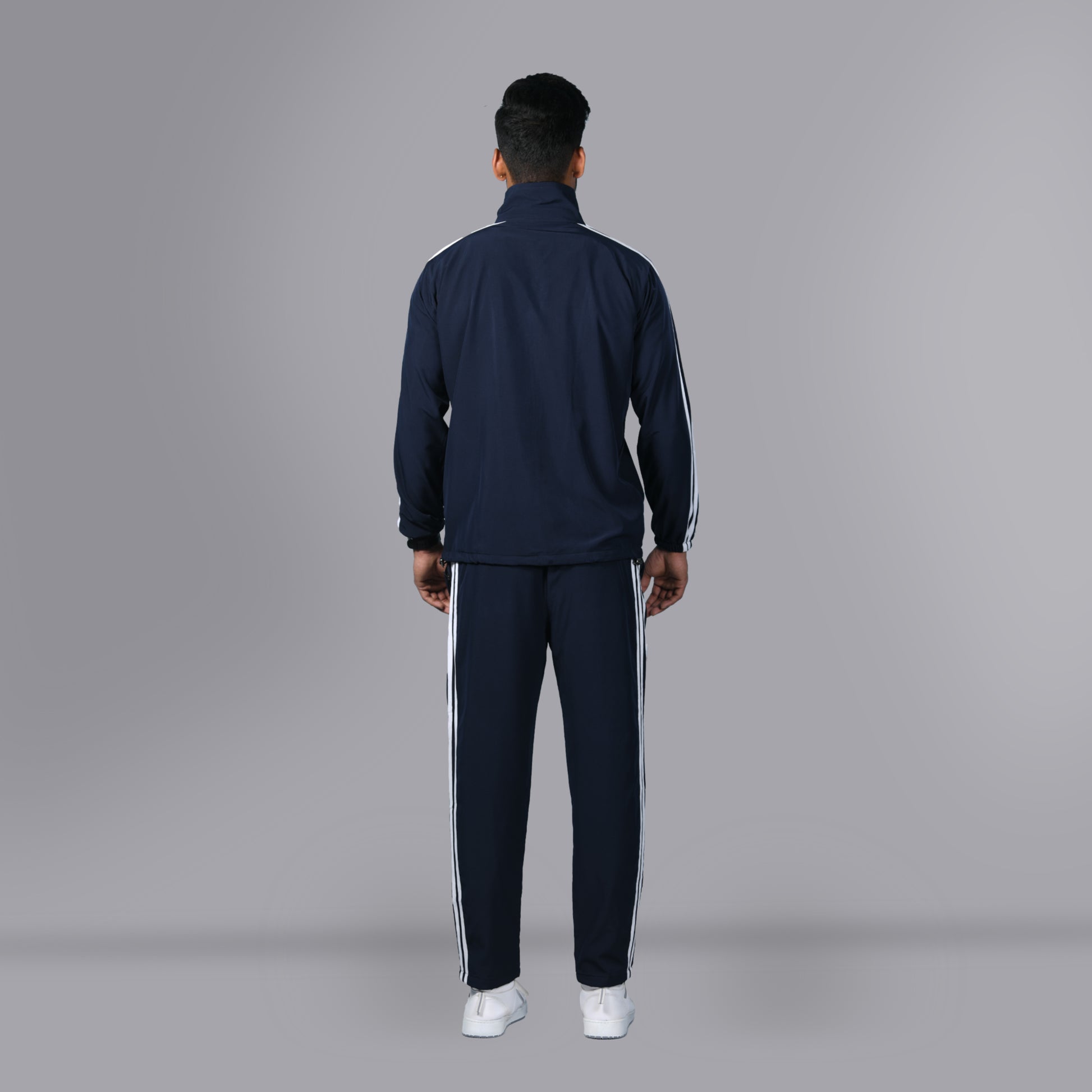 Mesh Windcheater Tracksuit (Striped Navy Blue) - SPORTS VILLA