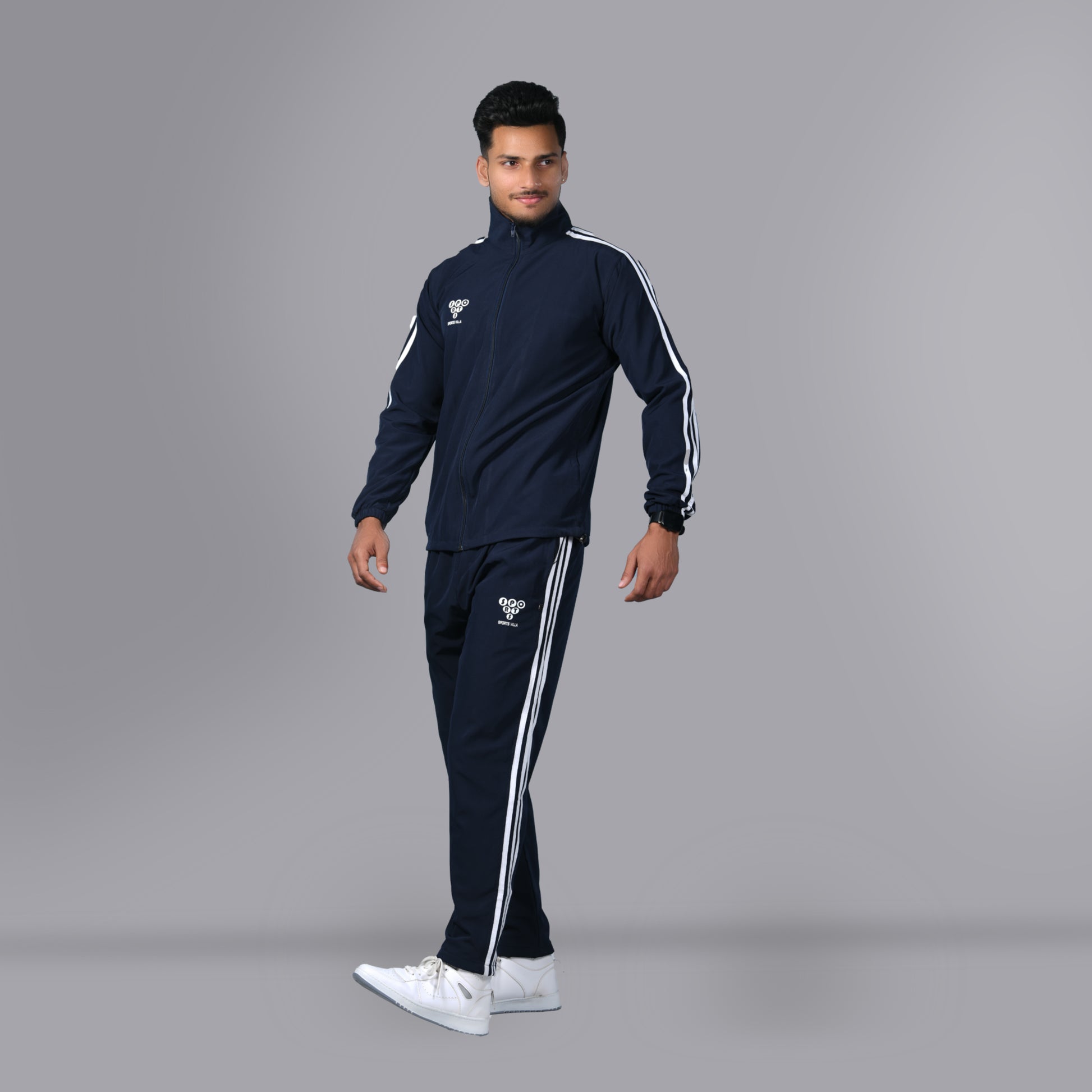 Mesh Windcheater Tracksuit (Striped Navy Blue) - SPORTS VILLA