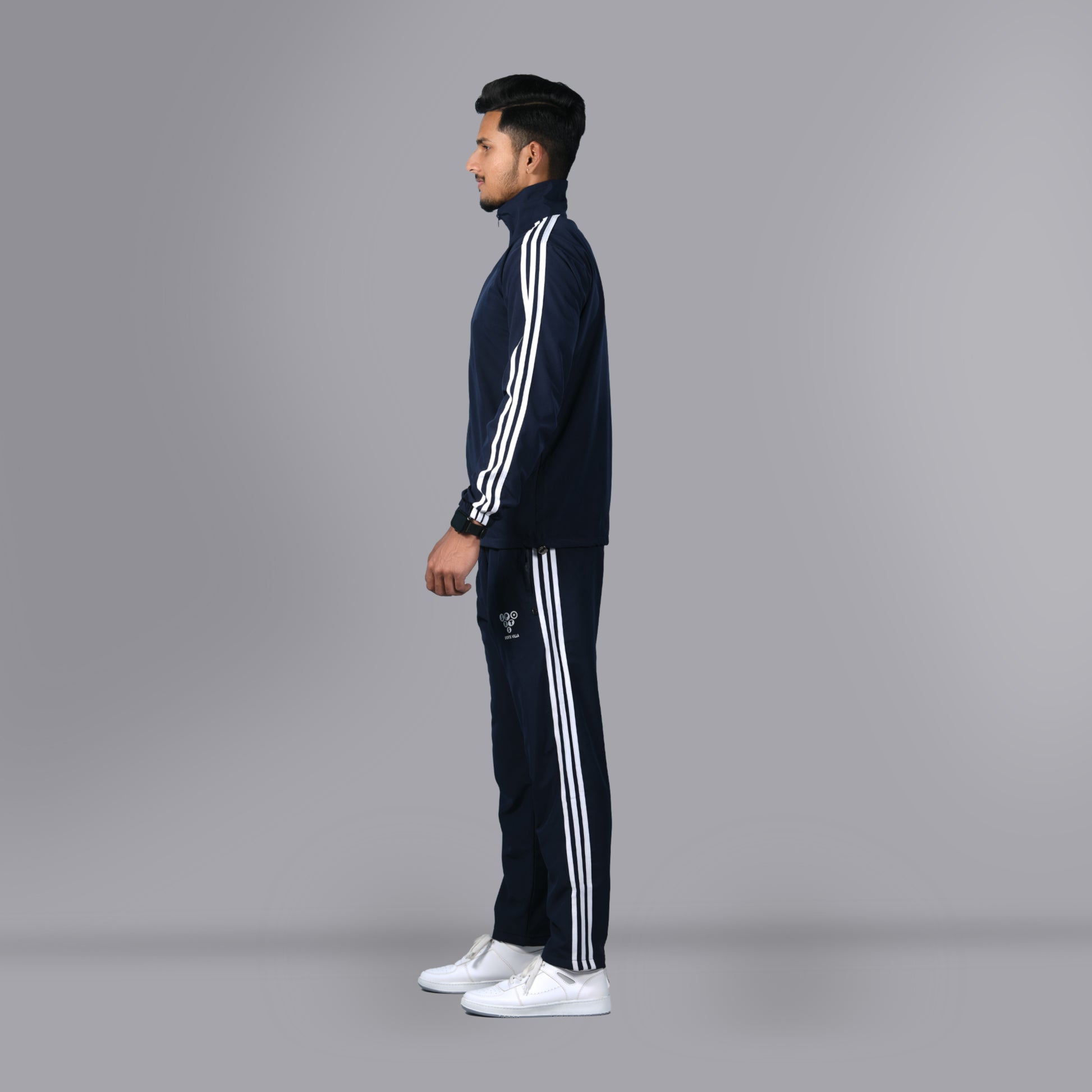 Mesh Windcheater Tracksuit (Striped Navy Blue) - SPORTS VILLA