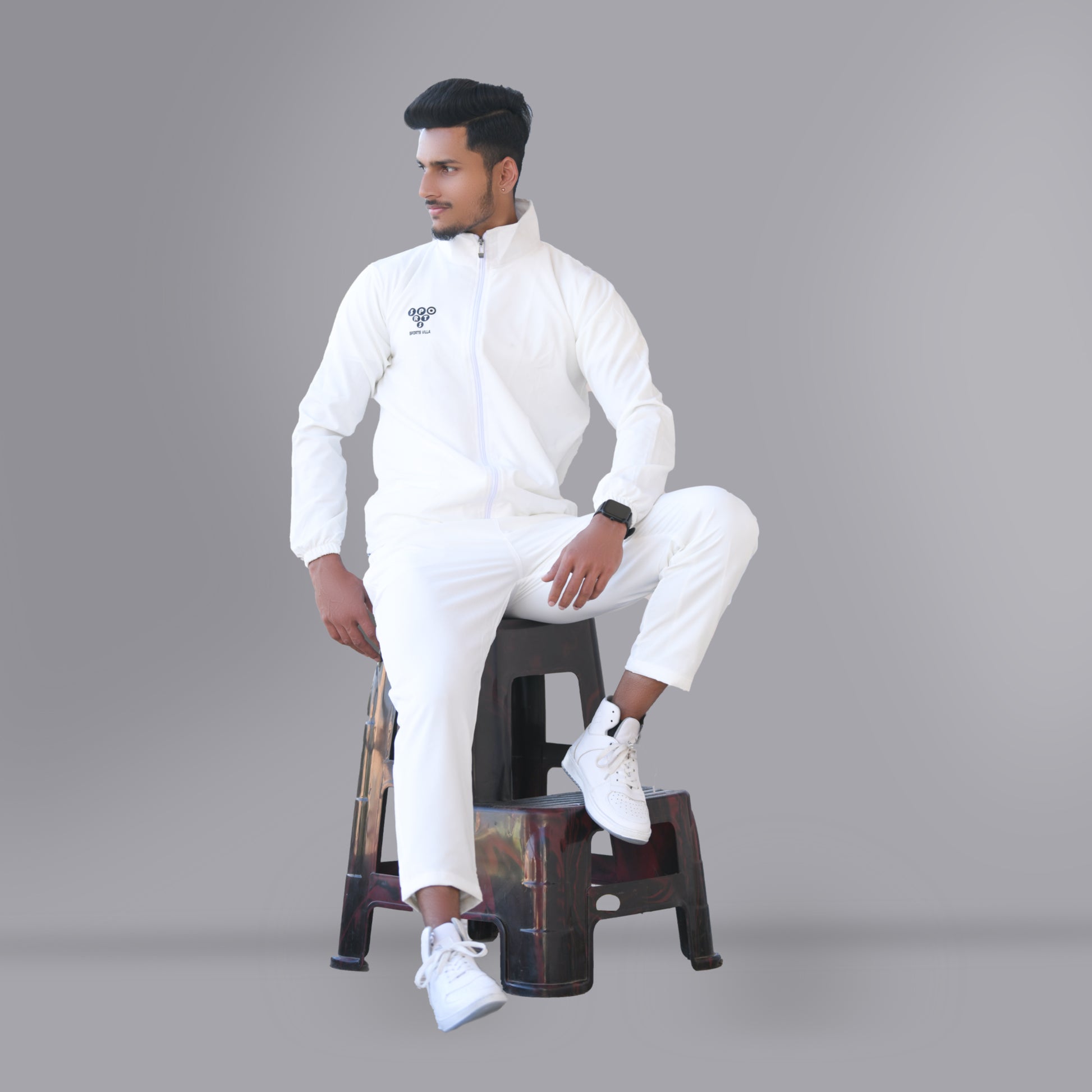 Mesh Windcheater Tracksuit (Off White) - SPORTS VILLA