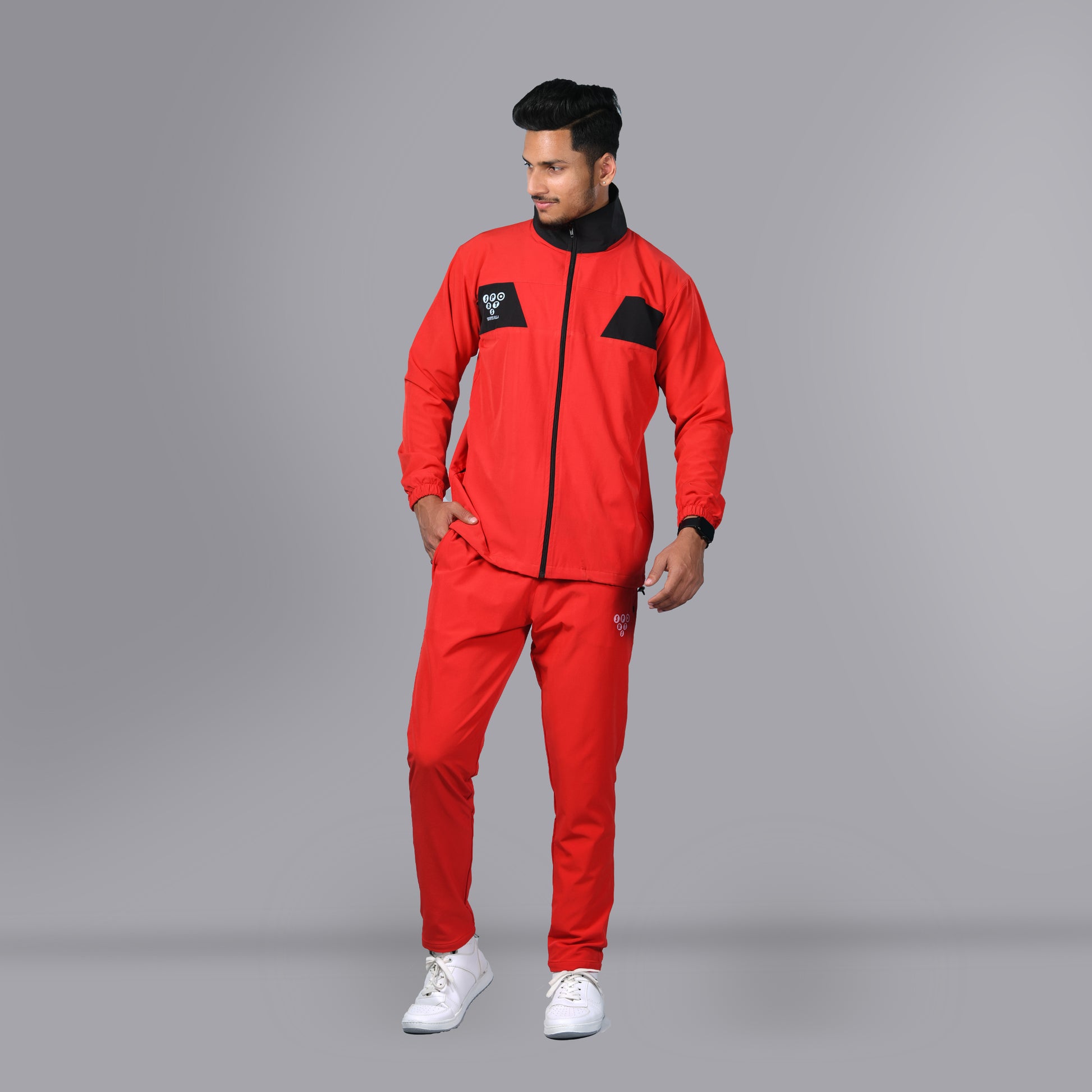 Mesh Windcheater Tracksuit (Patched Red) - SPORTS VILLA