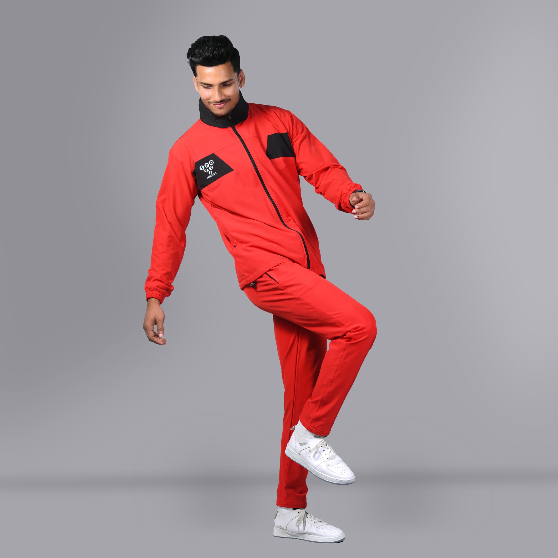 Mesh Windcheater Tracksuit (Patched Red) - SPORTS VILLA