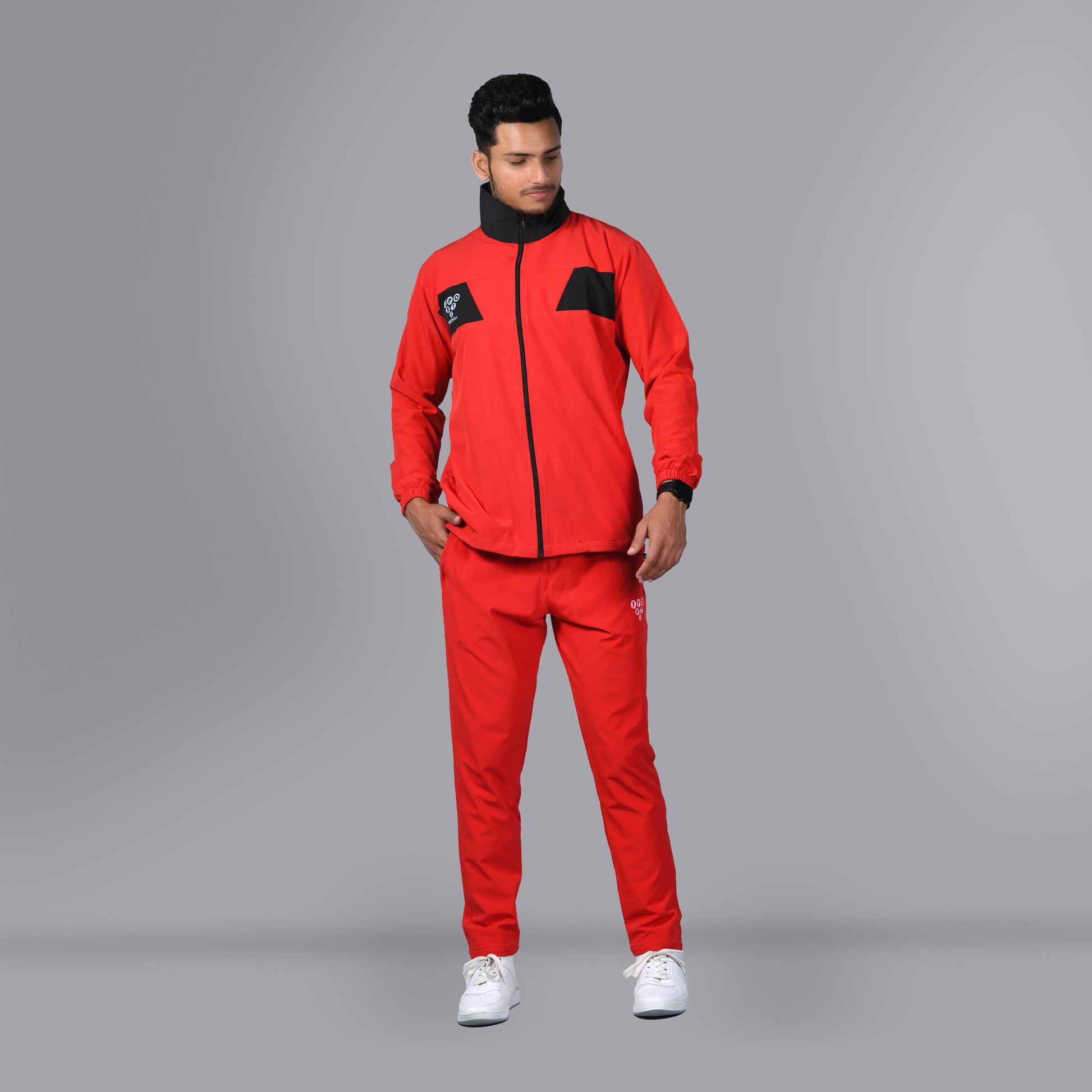 Mesh Windcheater Tracksuit (Patched Red) - SPORTS VILLA