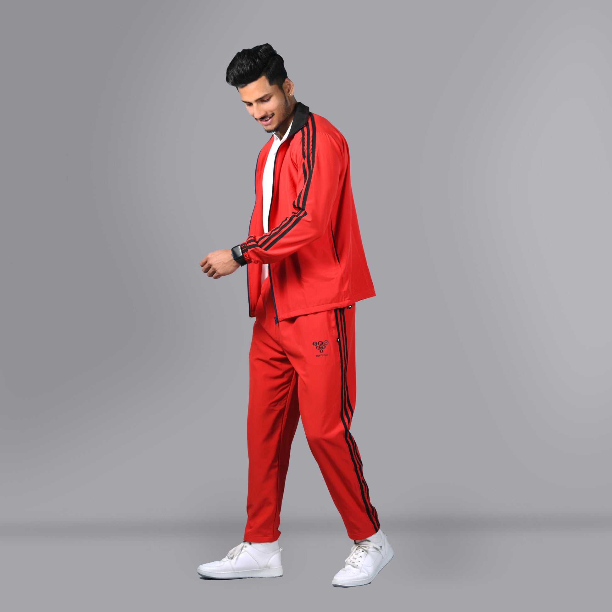 Mesh Windcheater Tracksuit (Striped Red) - SPORTS VILLA