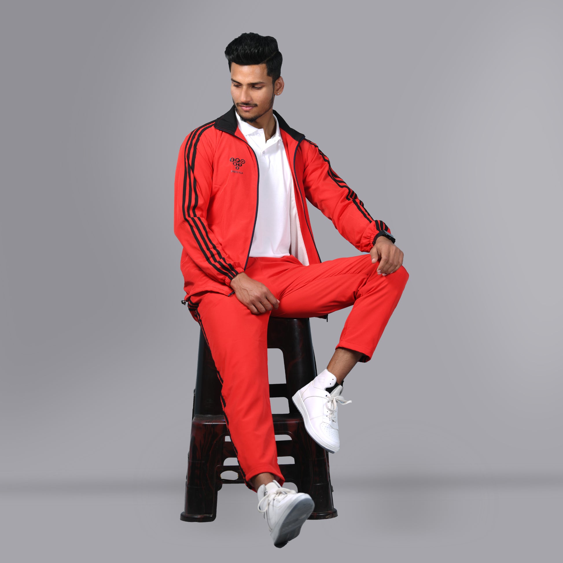 Mesh Windcheater Tracksuit (Striped Red) - SPORTS VILLA