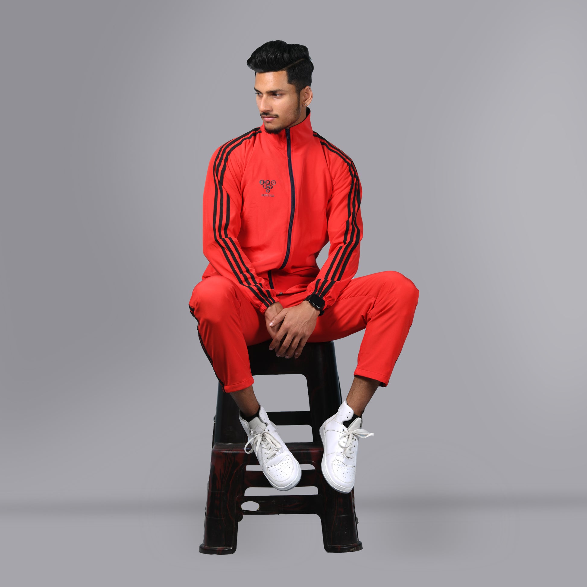 Mesh Windcheater Tracksuit (Striped Red) - SPORTS VILLA