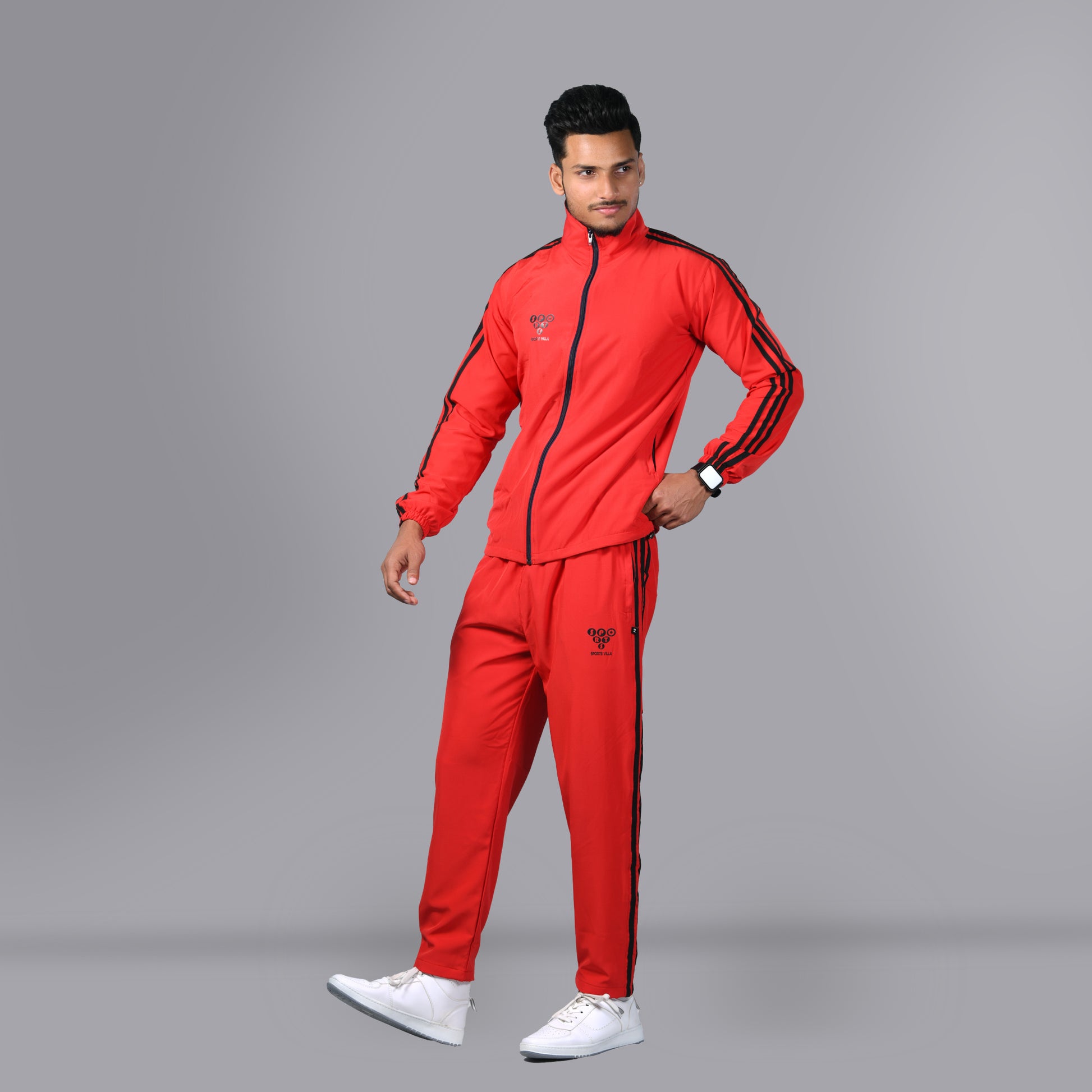 Mesh Windcheater Tracksuit (Striped Red) - SPORTS VILLA