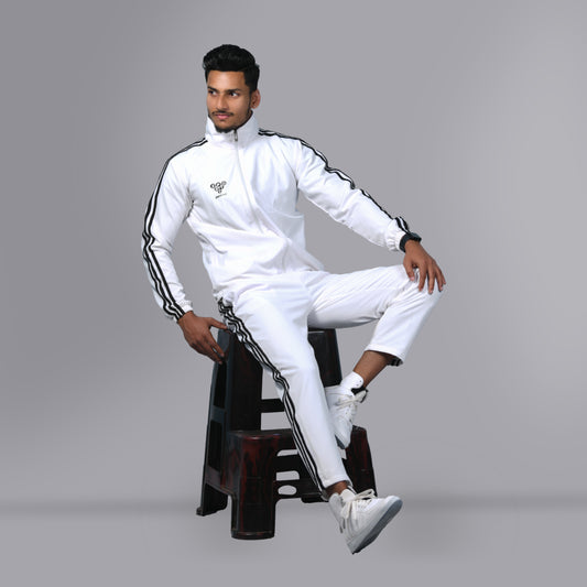 Mesh Windcheater Tracksuit (Striped White) - SPORTS VILLA
