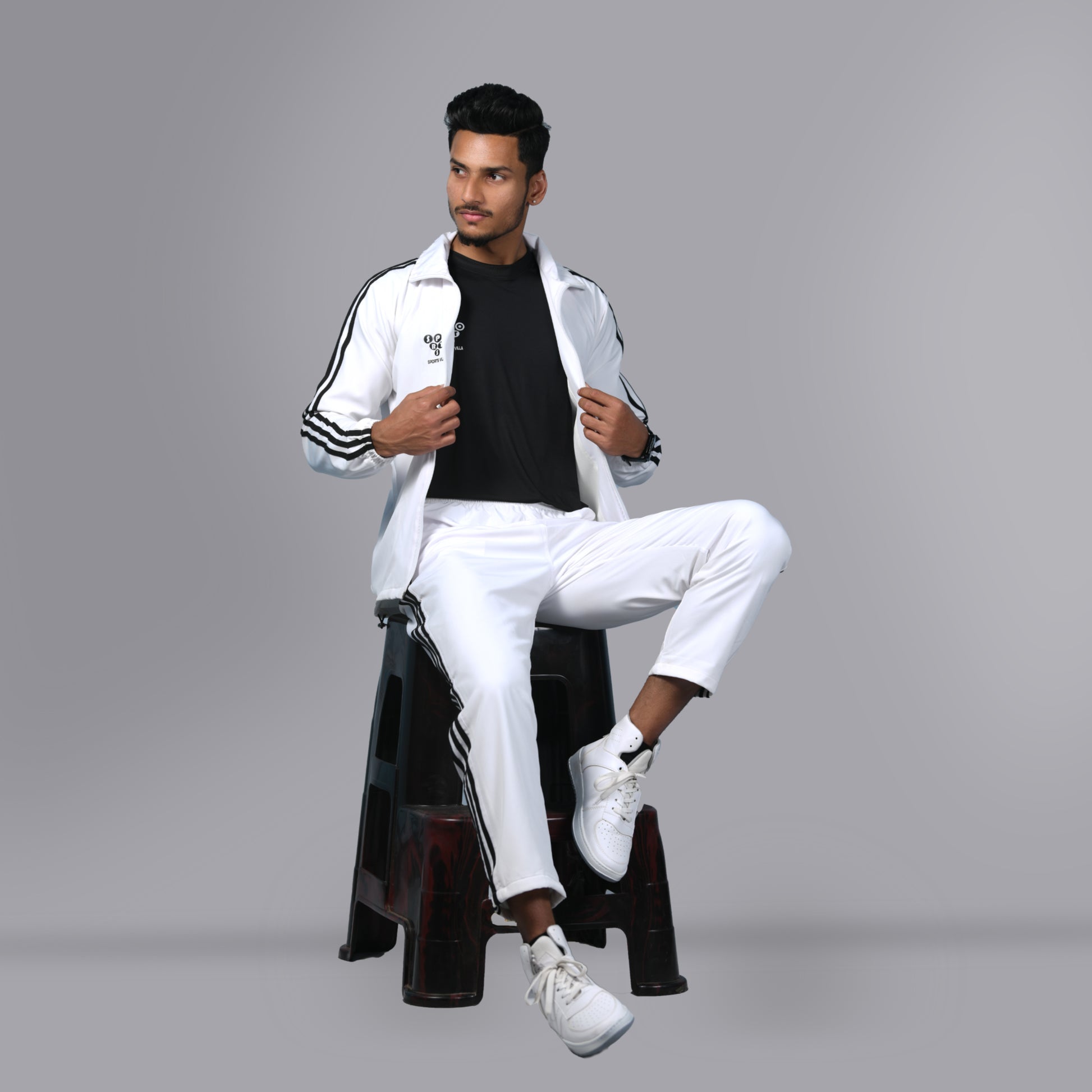 Mesh Windcheater Tracksuit (Striped White) - SPORTS VILLA