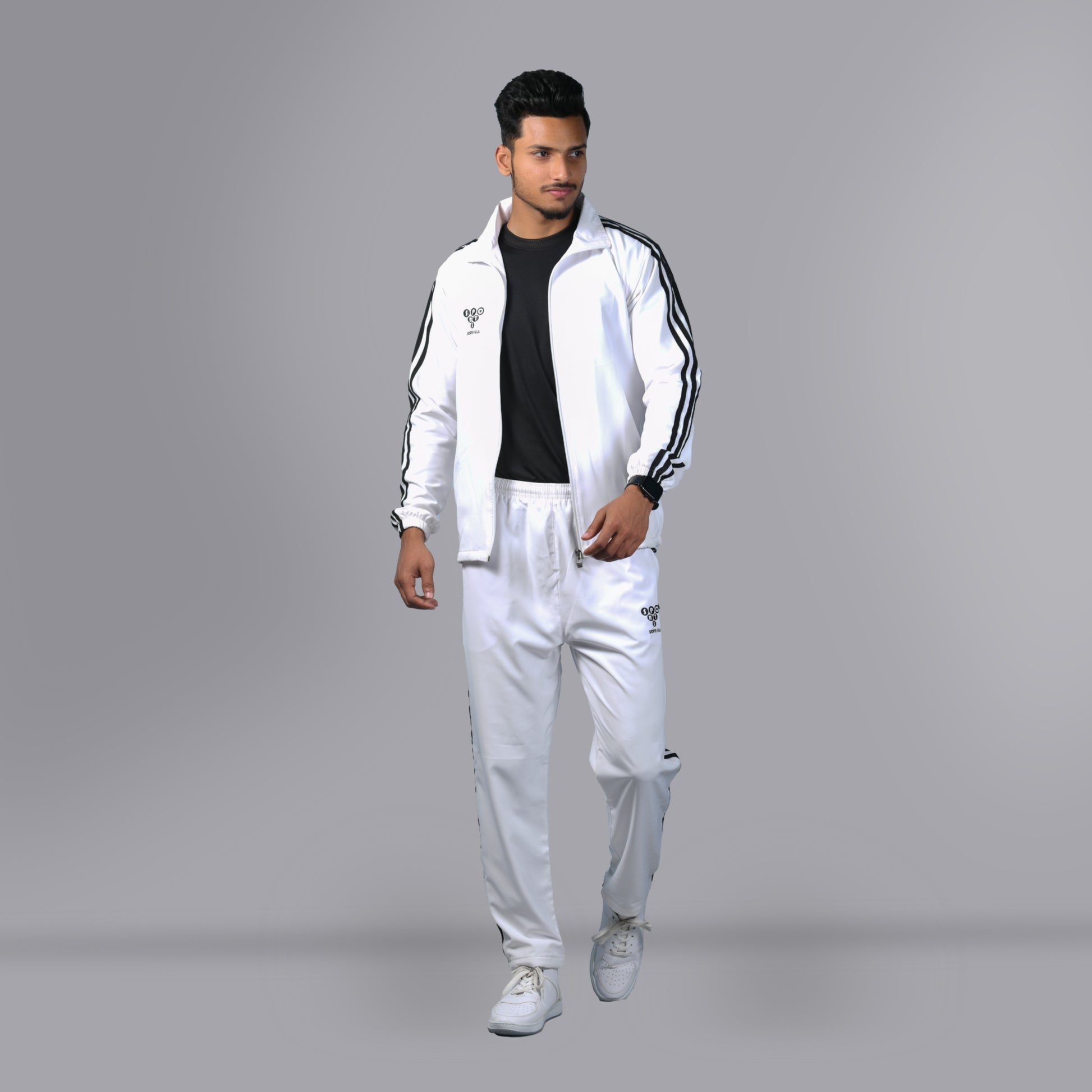 Mesh Windcheater Tracksuit (Striped White) - SPORTS VILLA