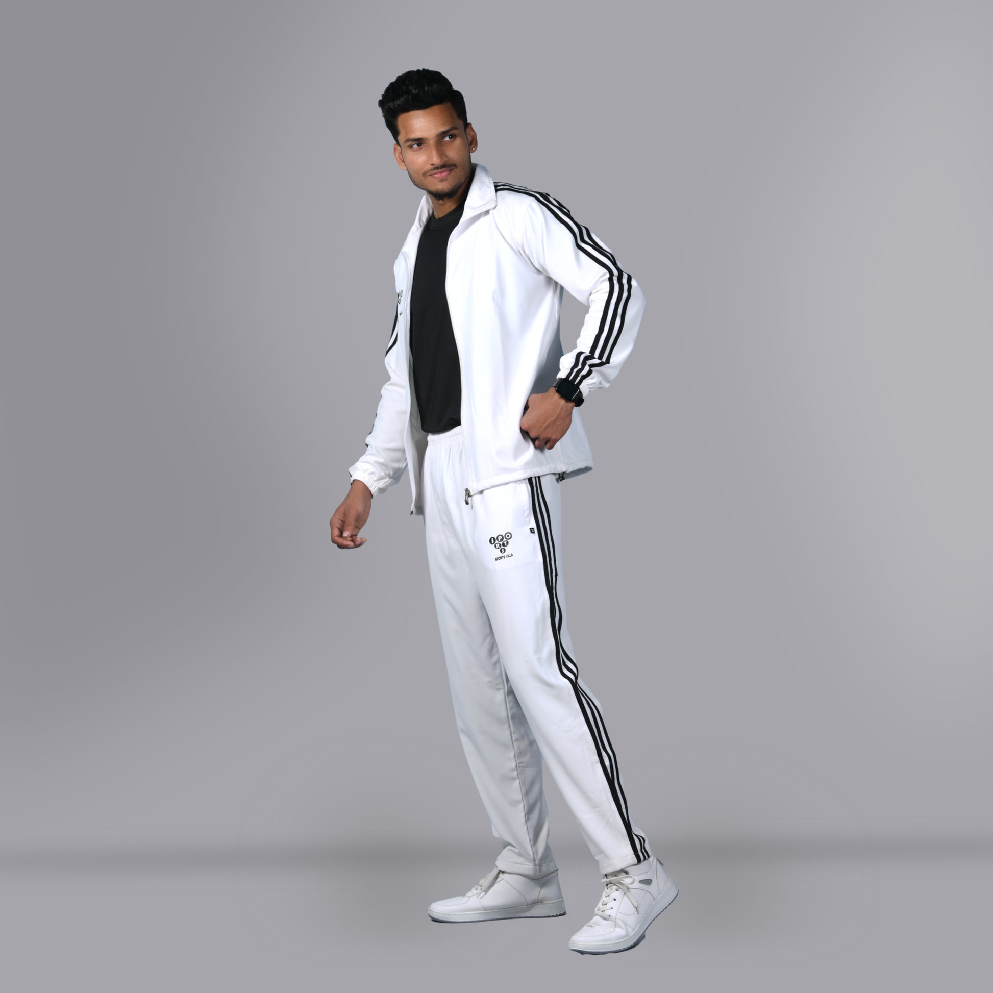 Mesh Windcheater Tracksuit (Striped White) - SPORTS VILLA
