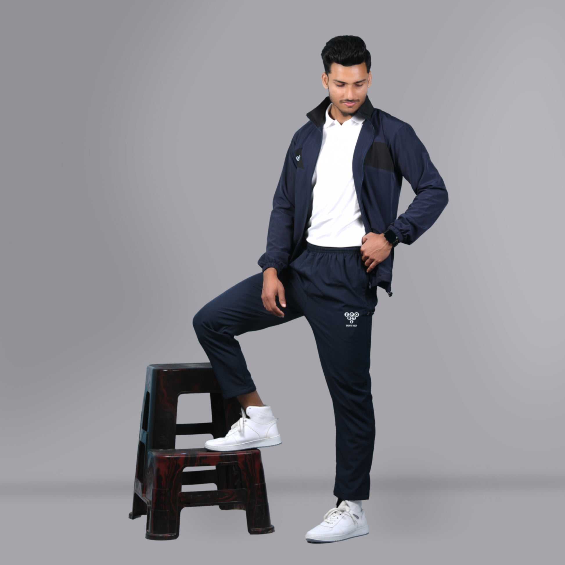 Mesh Windcheater Tracksuit (Navy Blue) - SPORTS VILLA