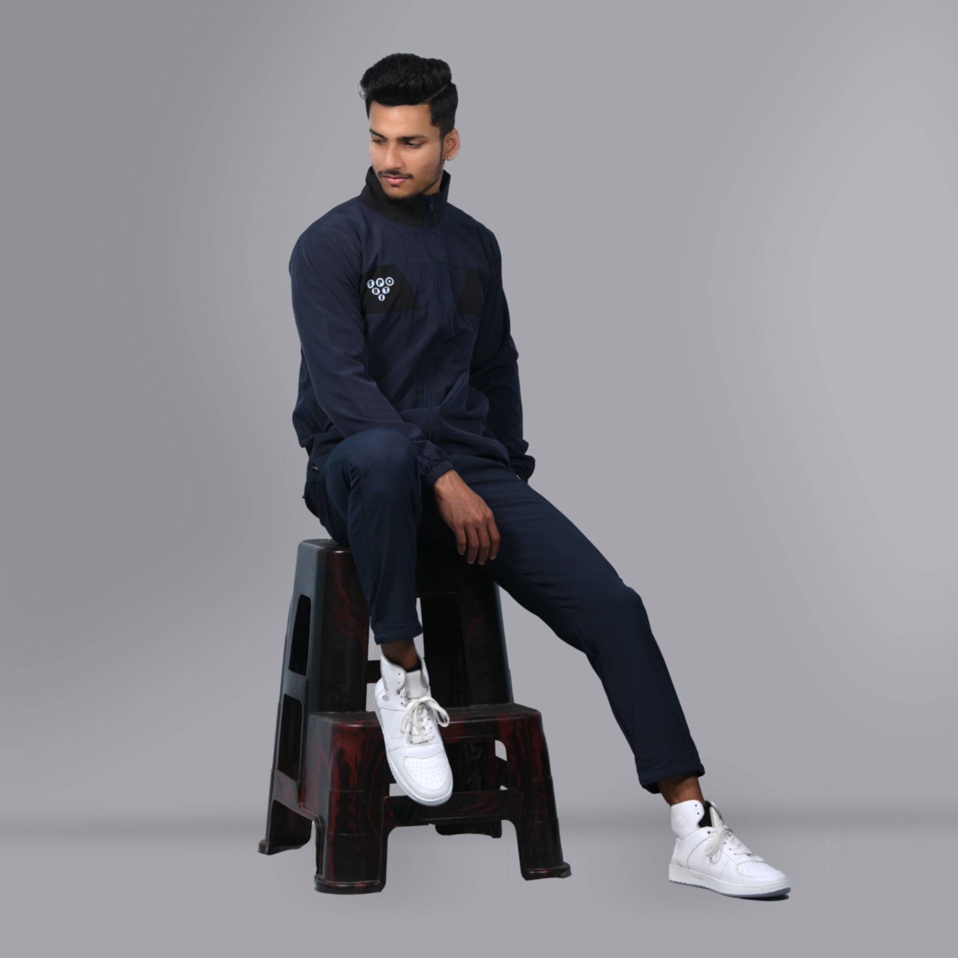 Mesh Windcheater Tracksuit (Navy Blue) - SPORTS VILLA