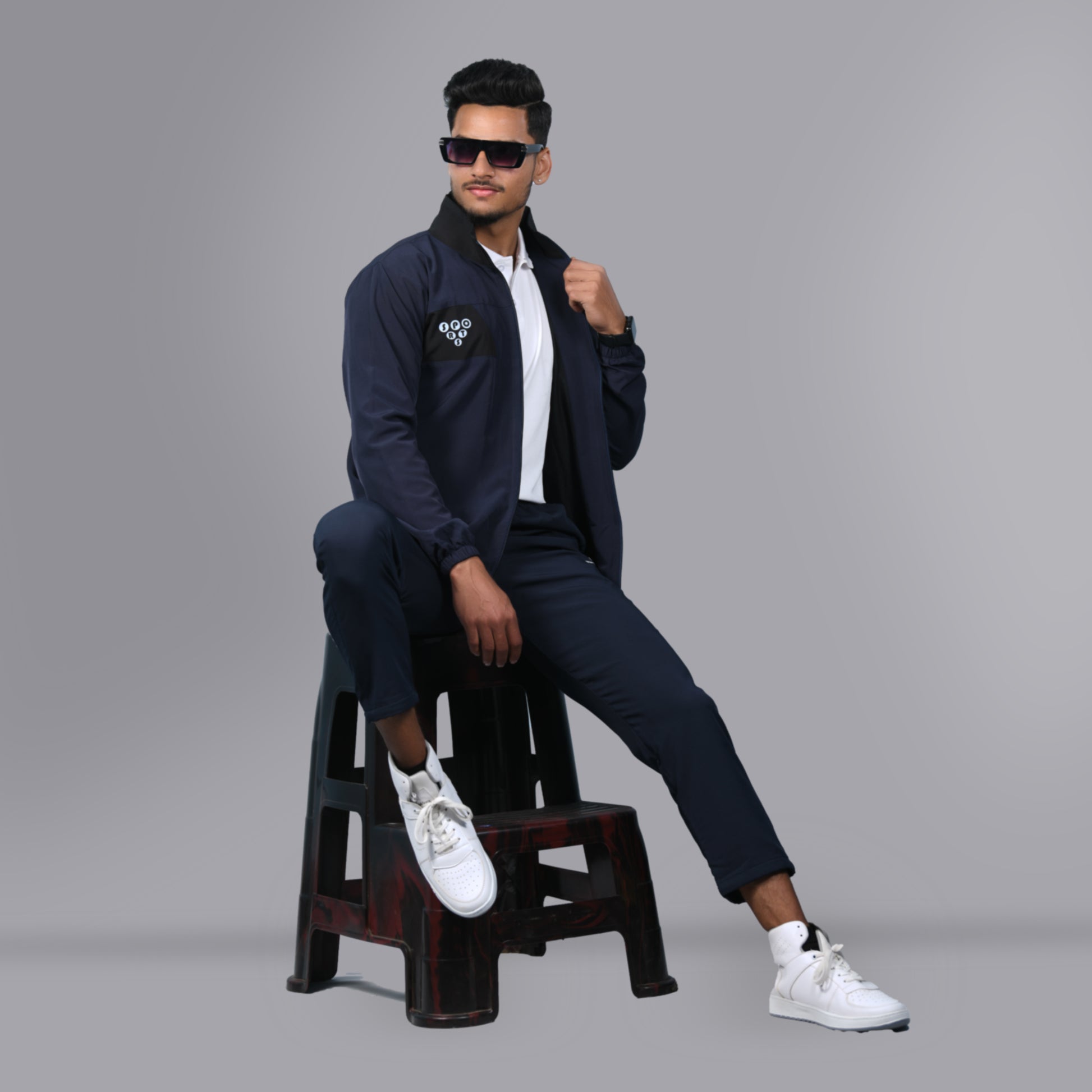 Mesh Windcheater Tracksuit (Navy Blue) - SPORTS VILLA