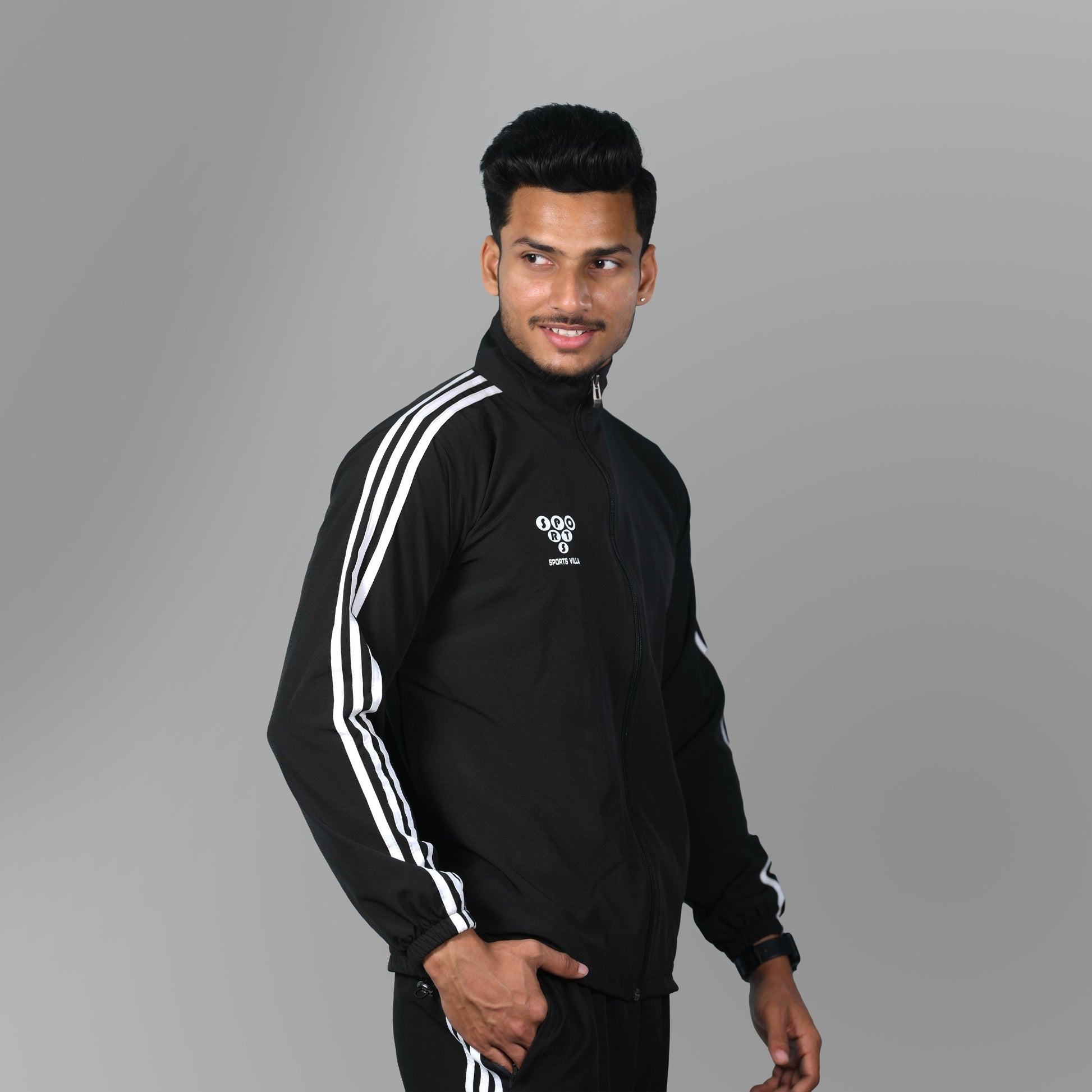 Windcheater Jacket for Men - Striped Black - SPORTS VILLA