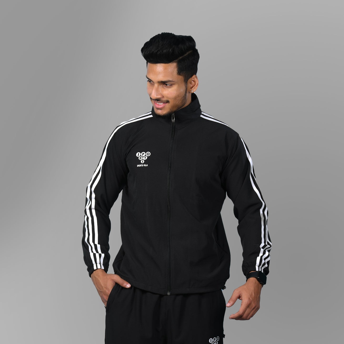 Windcheater Jacket for Men - Striped Black - SPORTS VILLA