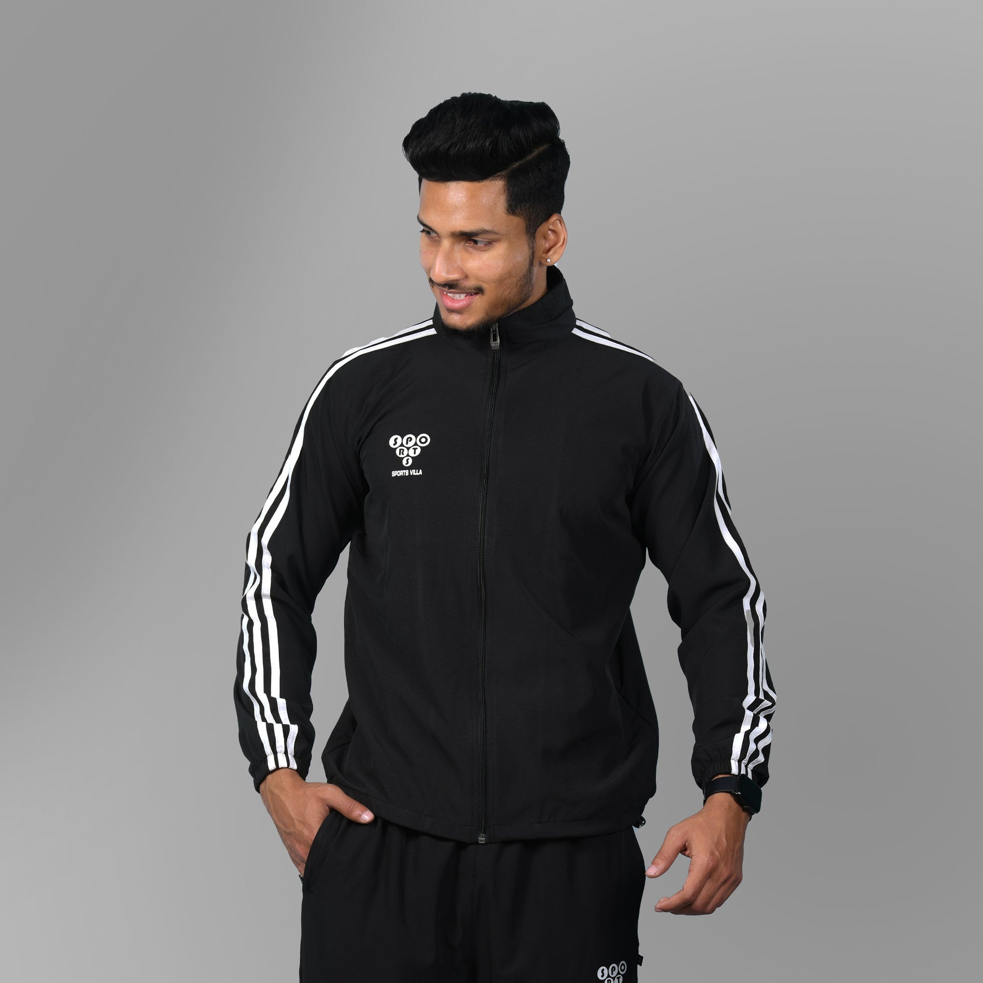 Windcheater Jacket for Men - Striped Black - SPORTS VILLA