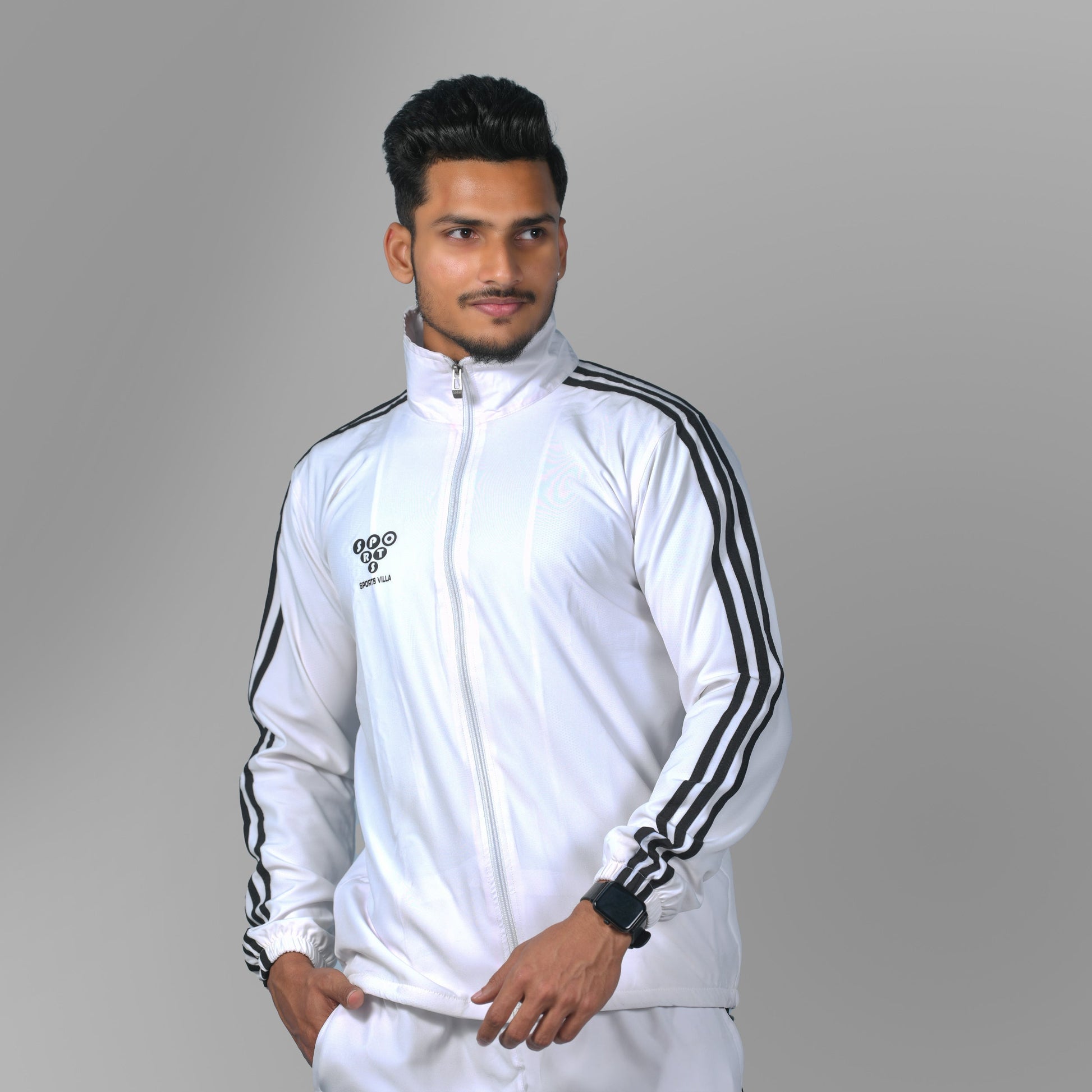Windcheater Jacket for Men - Striped White - SPORTS VILLA