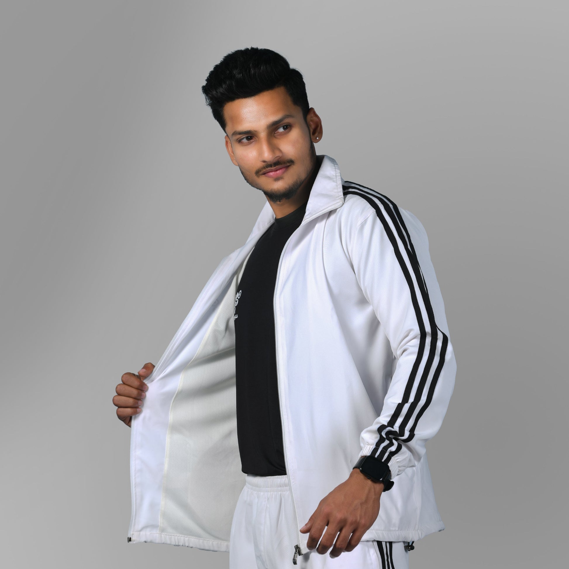 Windcheater Jacket for Men - Striped White - SPORTS VILLA