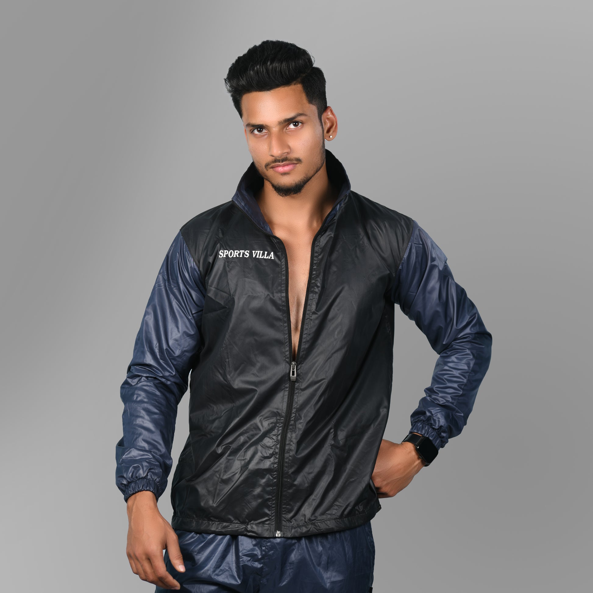 Rain Mesh Jacket (Black with Navy Blue) - SPORTS VILLA